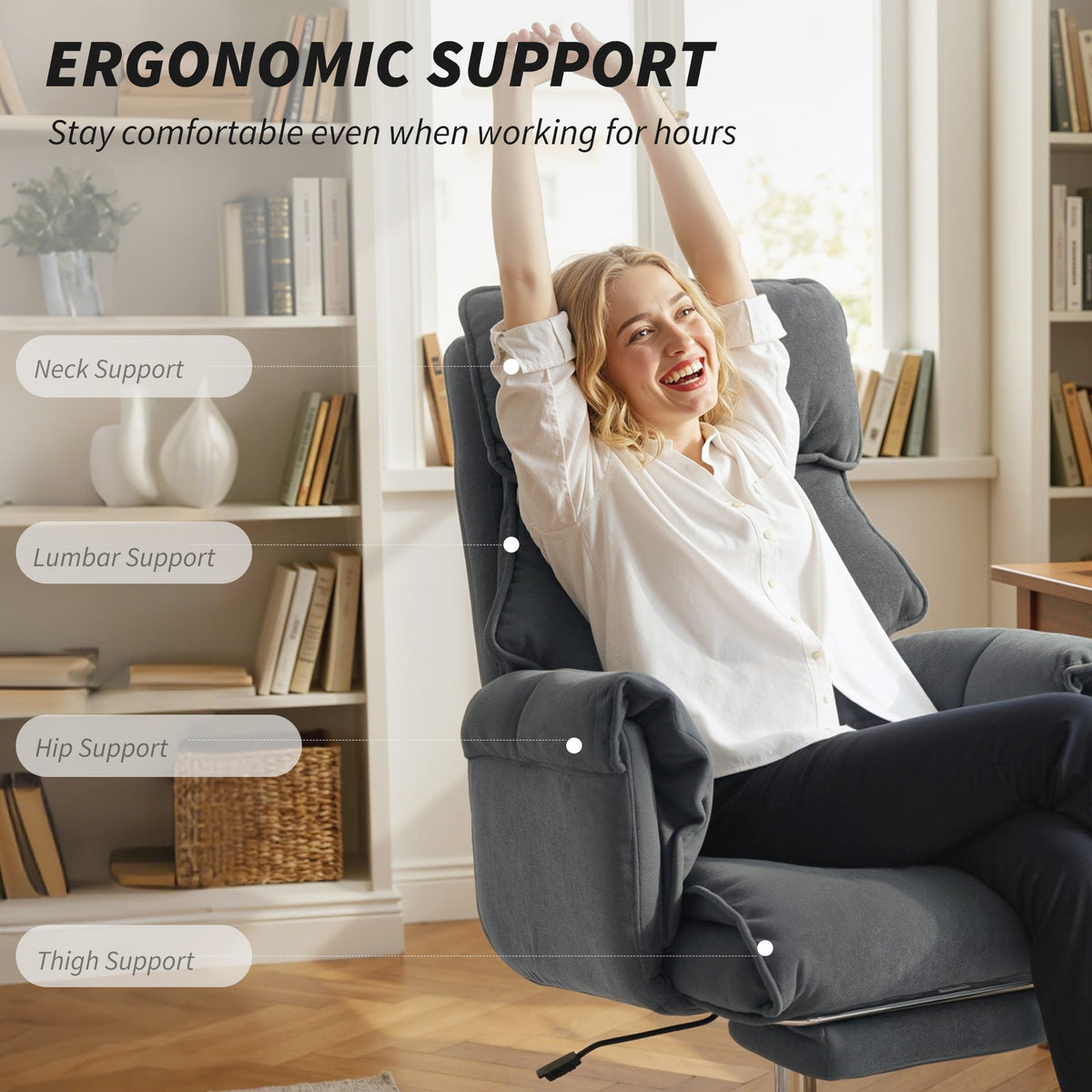 Executive Office Chair, Reclining Computer Chair with Footrest, High Back, Headrest, Adjustable Height, Dark Gray