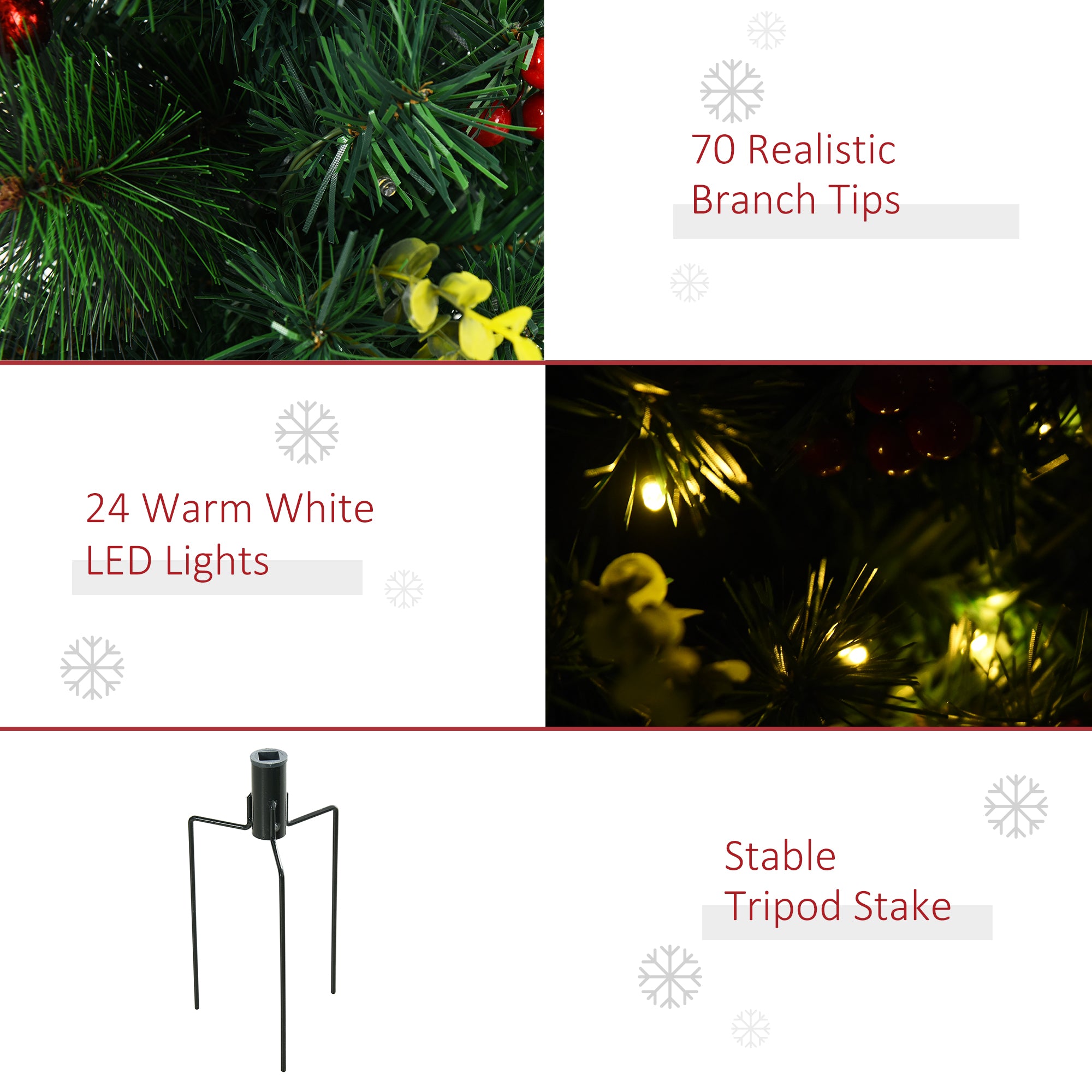 24in Christmas Tree 2-Pack Outdoor Pre-Lit Artificial Pine Cordless with 24 Warm White Lights and Stakes