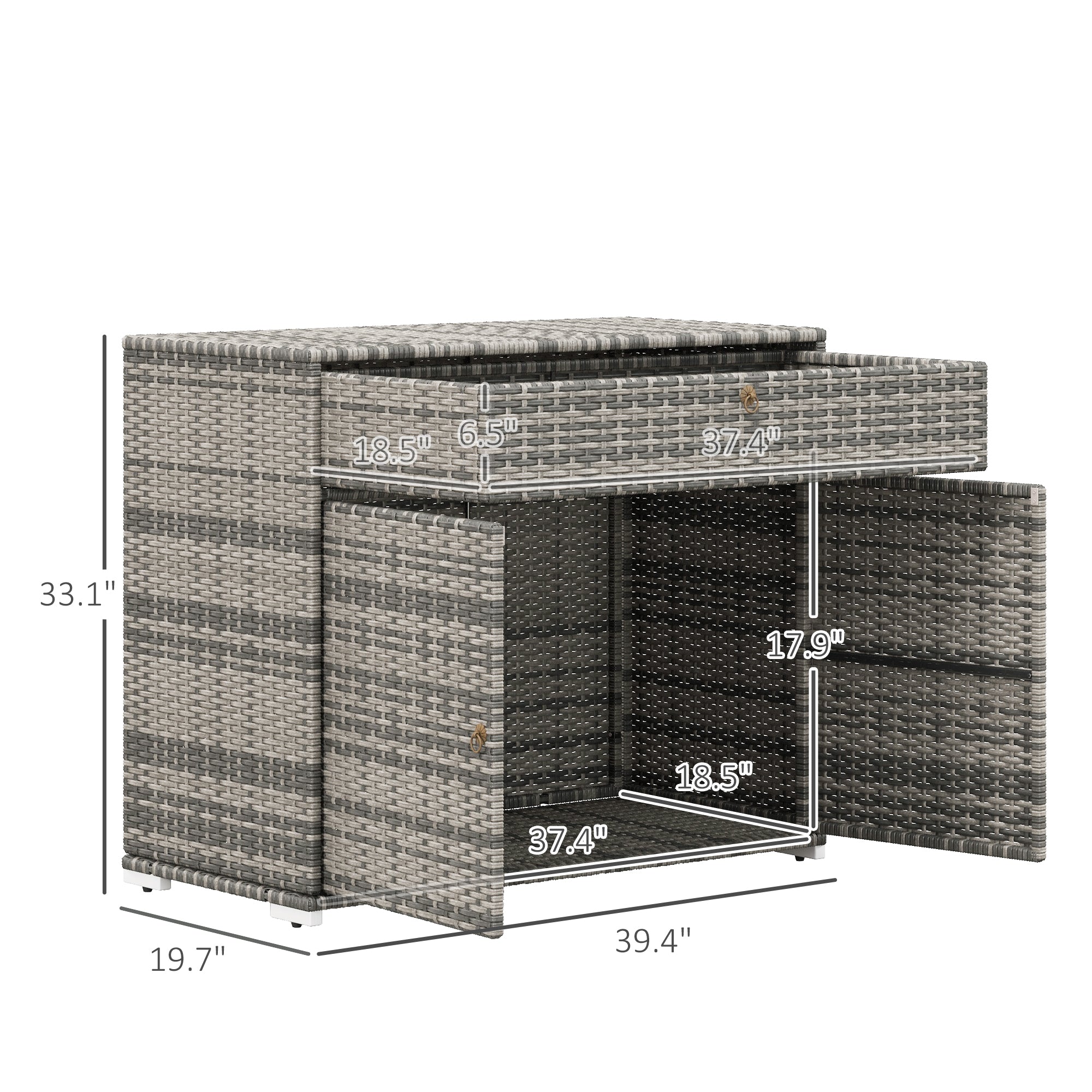 Outdoor Storage Cabinet, Waterproof PE Rattan Cabinet with Drawer for Indoor, Outdoor Swimming Pool, Gray - Gray - Image 3