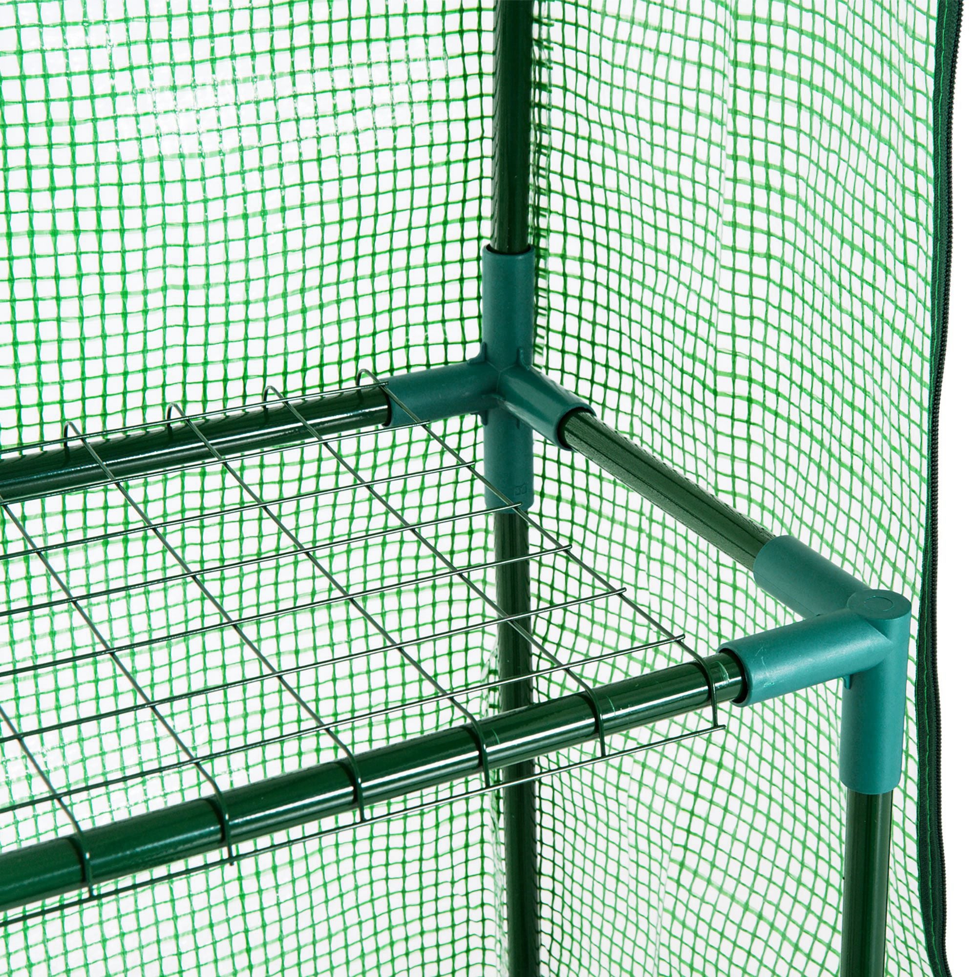 56" x 29" x 77" Walk-in Greenhouse, Garden Hot House with 3 Tier Shleves, Roll-Up Door and PE Cover, Green - Green - Image 8