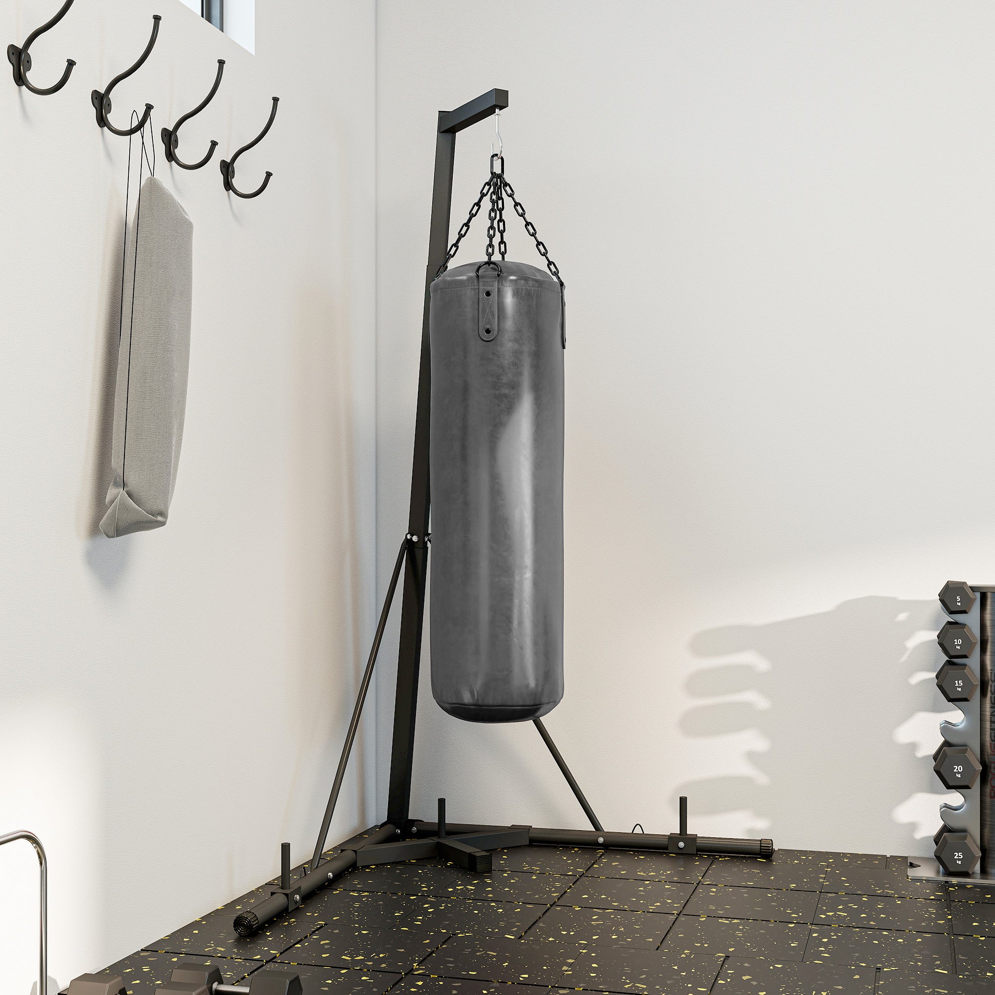 Foldable Punch Bag Stand, Height Adjustable Heavy Bag Stand with Weighted Base, Free Standing for Home Gym, Stand Only