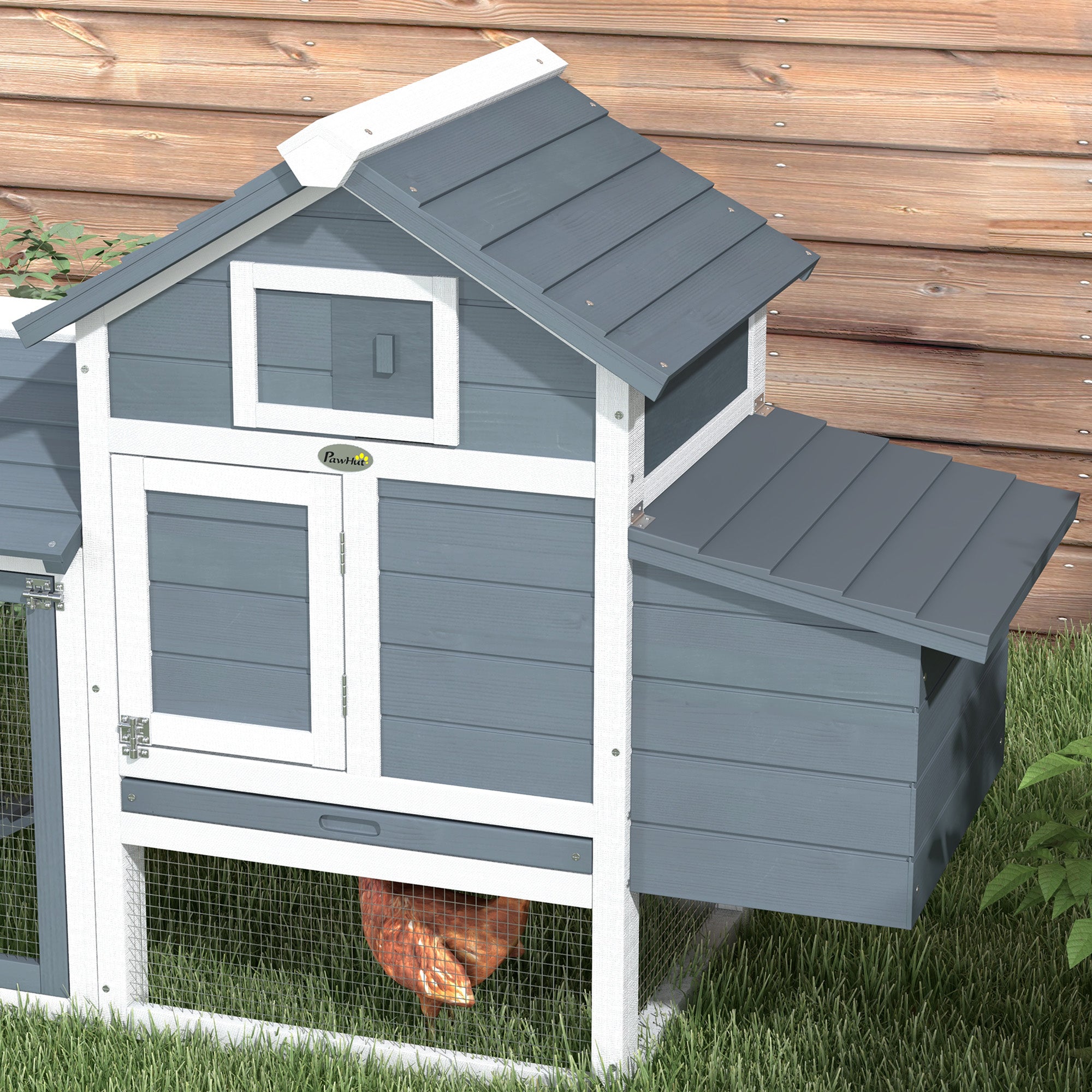 59" Small Wooden Chicken Coop Hen House Poultry Cage for Outdoor Backyard with 2 Doors, Nesting Box and Removable Tray, White - White - Image 8