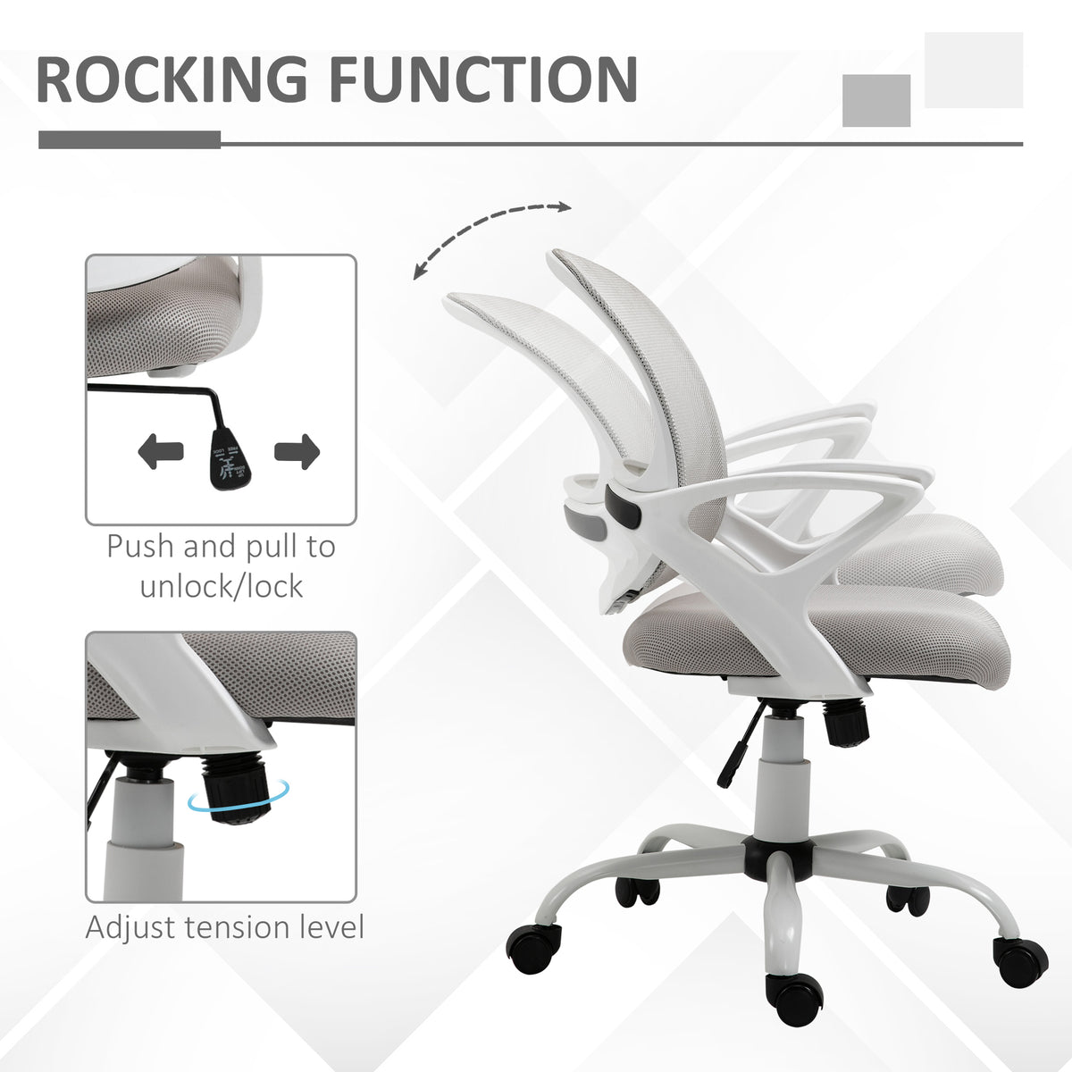 Swivel Mid Back Computer Desk Chair, Ergonomic Mesh Office Chair with Rocking Function, Rolling Wheels, Gray