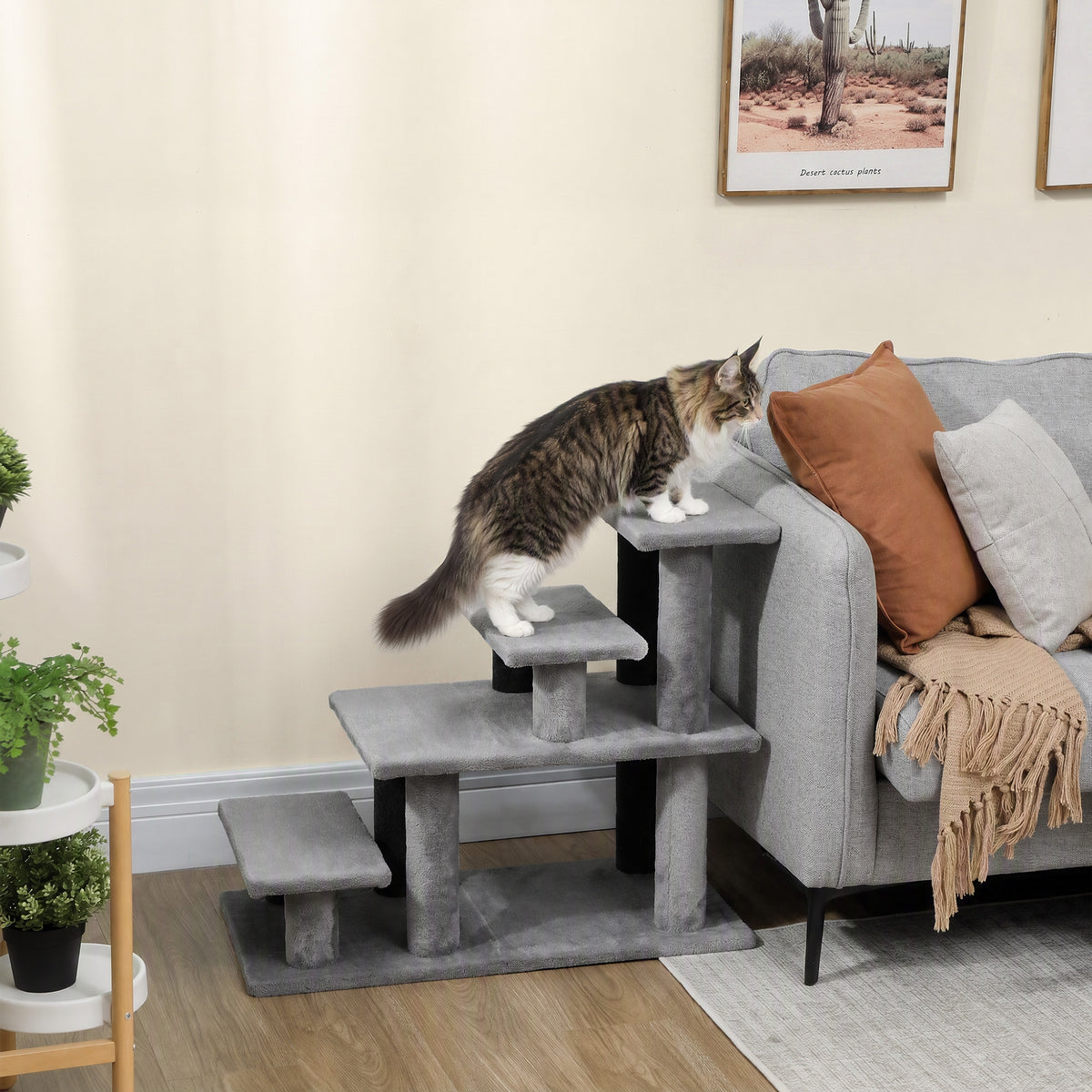 Pet Stairs, Cat Stairs with 2/3/4-Step Flexible Setup for Bed, Sofa, Gray
