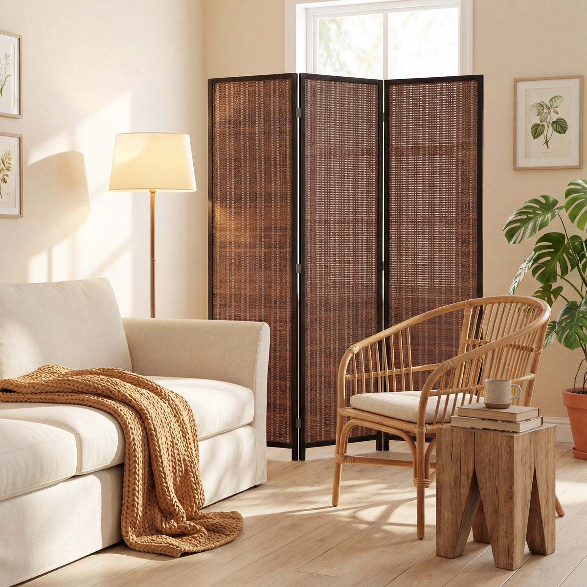Room Divider Folding Privacy Screen Freestanding 3 Panel Pine Wood for Bedroom Home Office 6 Ft Tall Black Brown