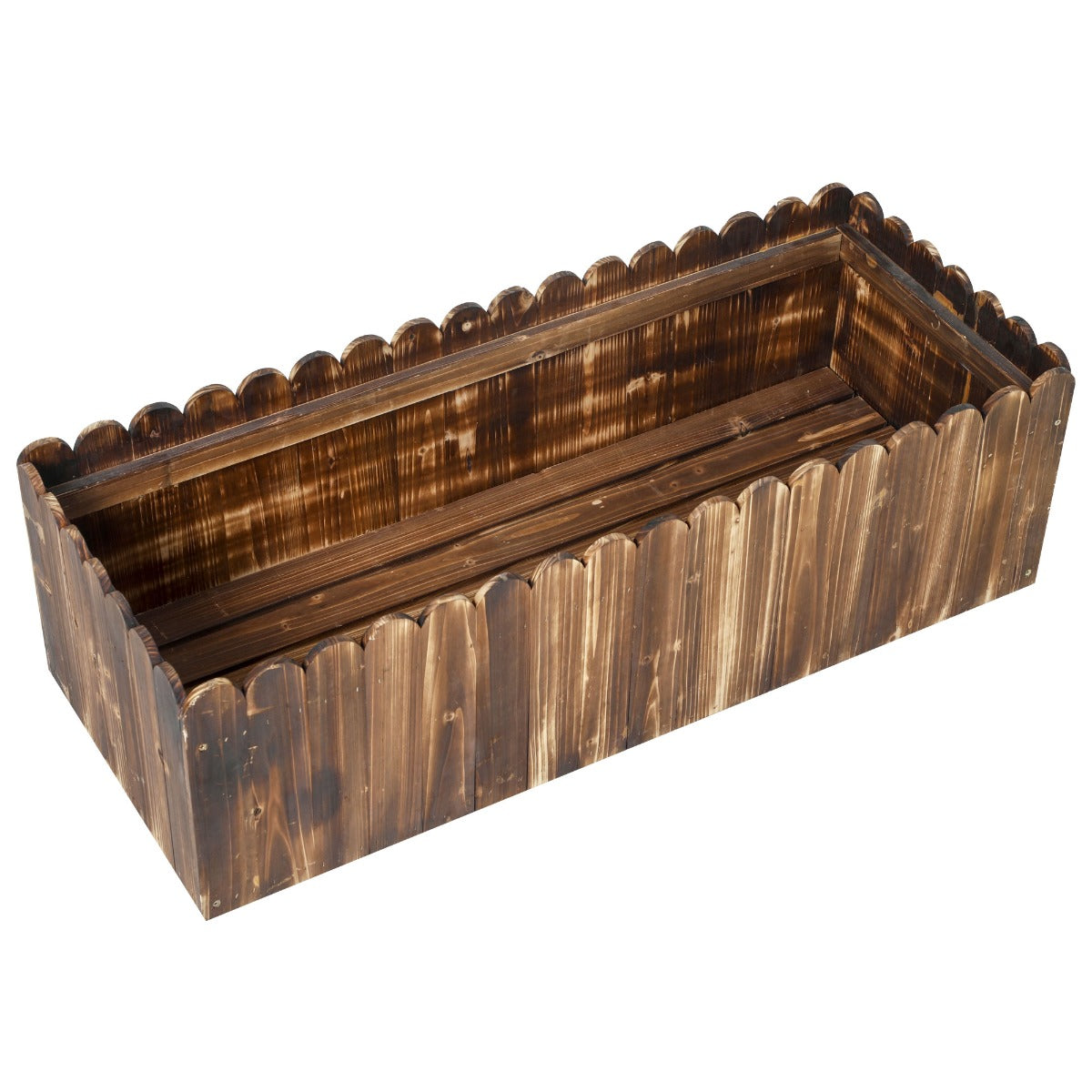 40" x 16" x 12" Raised Planter Box Garden Scalloped Edge Wooden - Brown