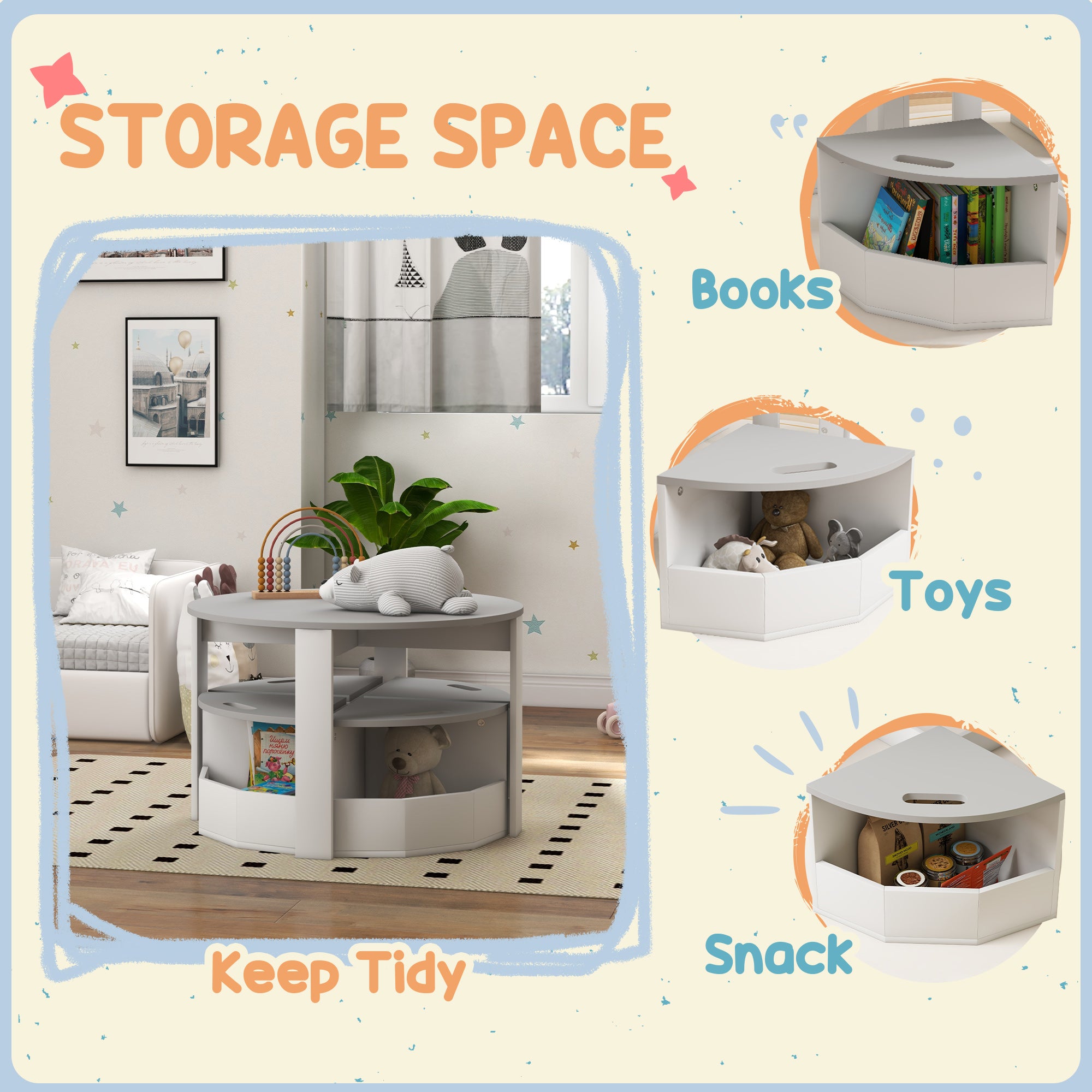 5 Piece Kids Table and Chairs Set with Storage for Art, Craft, Drawing, Playroom, Classroom, Nursery, Gray