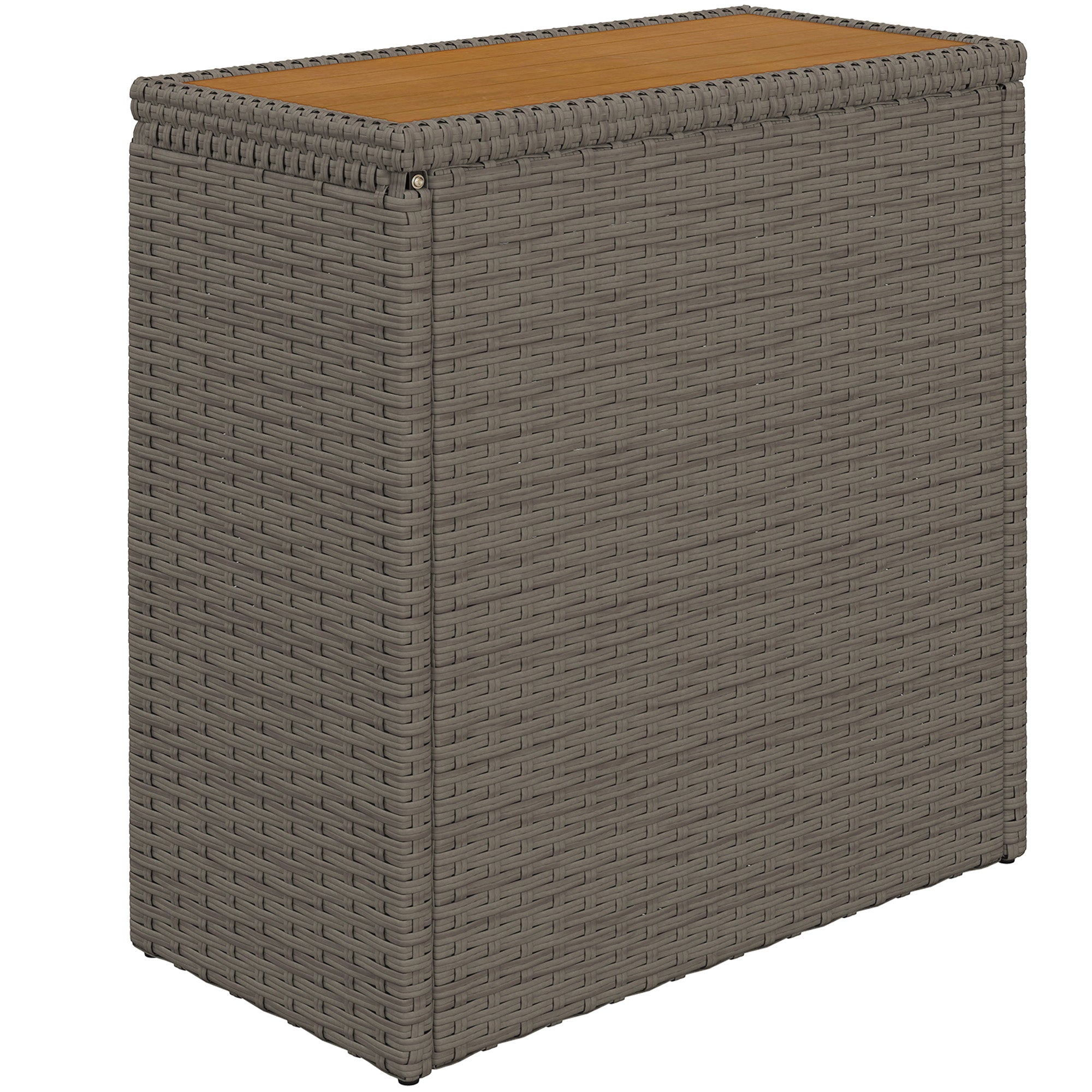 17-Gallon Small Deck Box, Wicker Outdoor Storage Box with Acacia Wood Top for Patio Cushions and Garden Tools, Teak - Teak