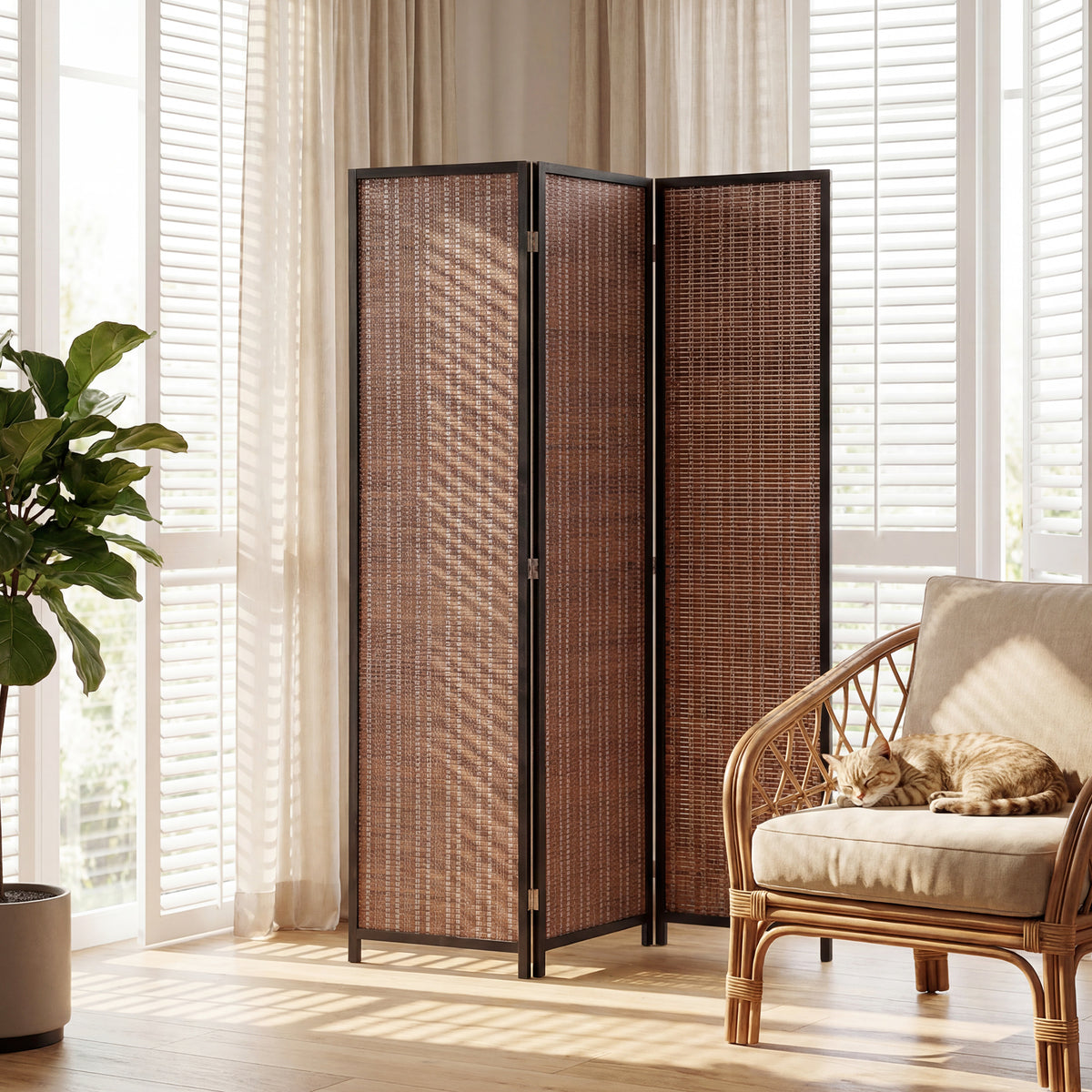 Room Divider Folding Privacy Screen Freestanding 3 Panel Pine Wood for Bedroom Home Office 6 Ft Tall Black Brown