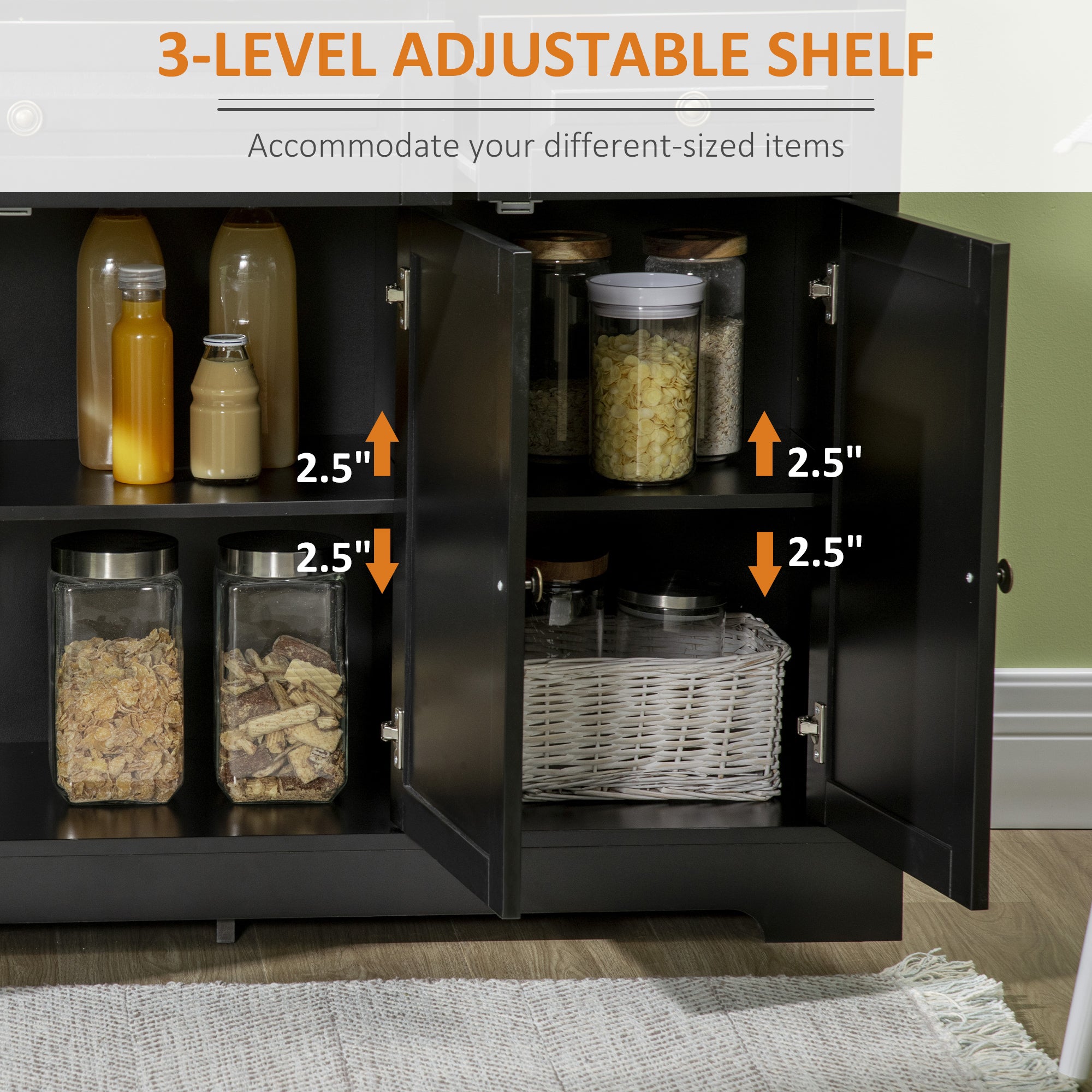 Sideboard Buffet Cabinet, Modern Accent Cabinet with 2 Drawers and Adjustable Shelves, Entryway Cabinet, Black