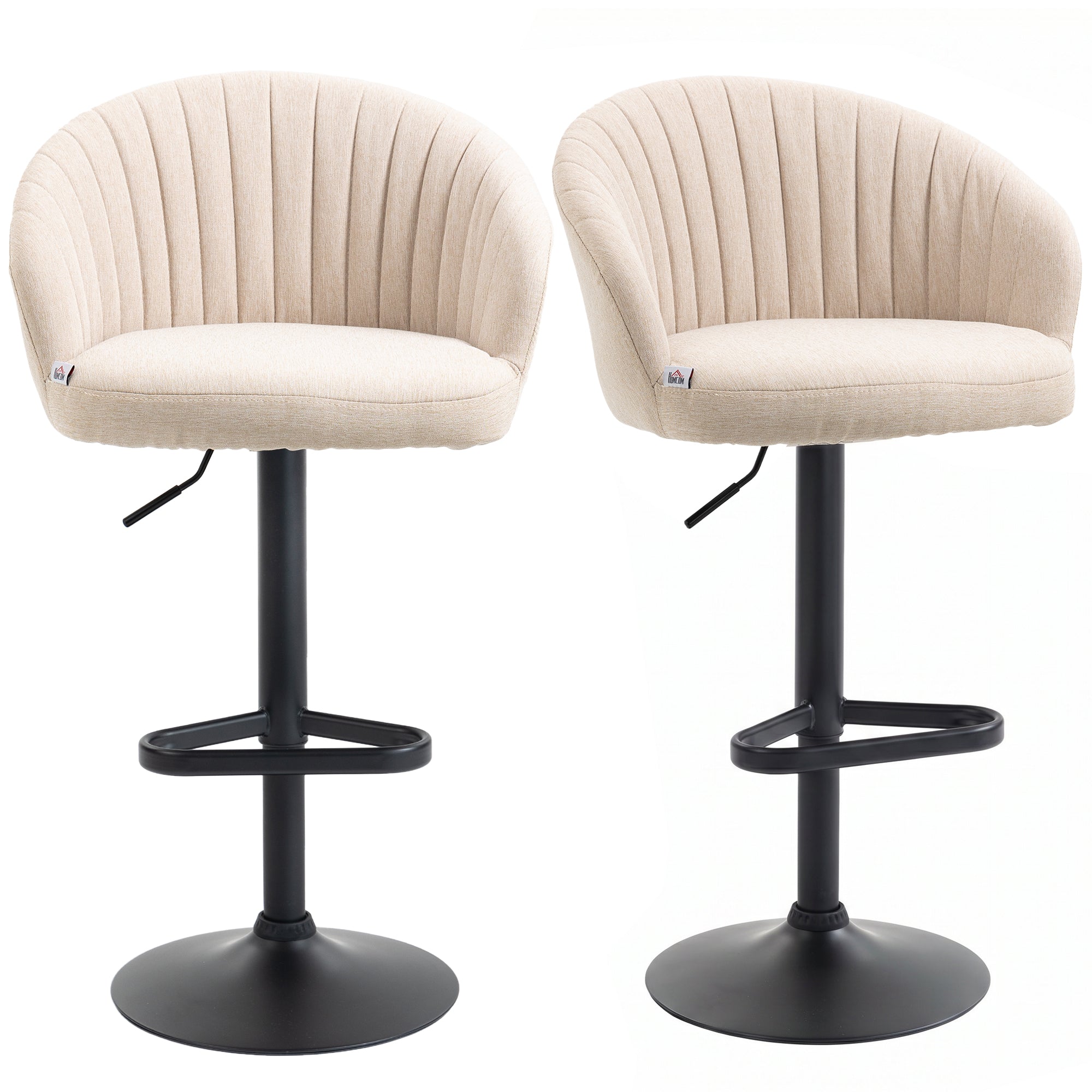 Modern Upholstered Adjustable Barstools with Swivel Seat, Linen Touch Fabric, Steel Frame, Footrest, Beige