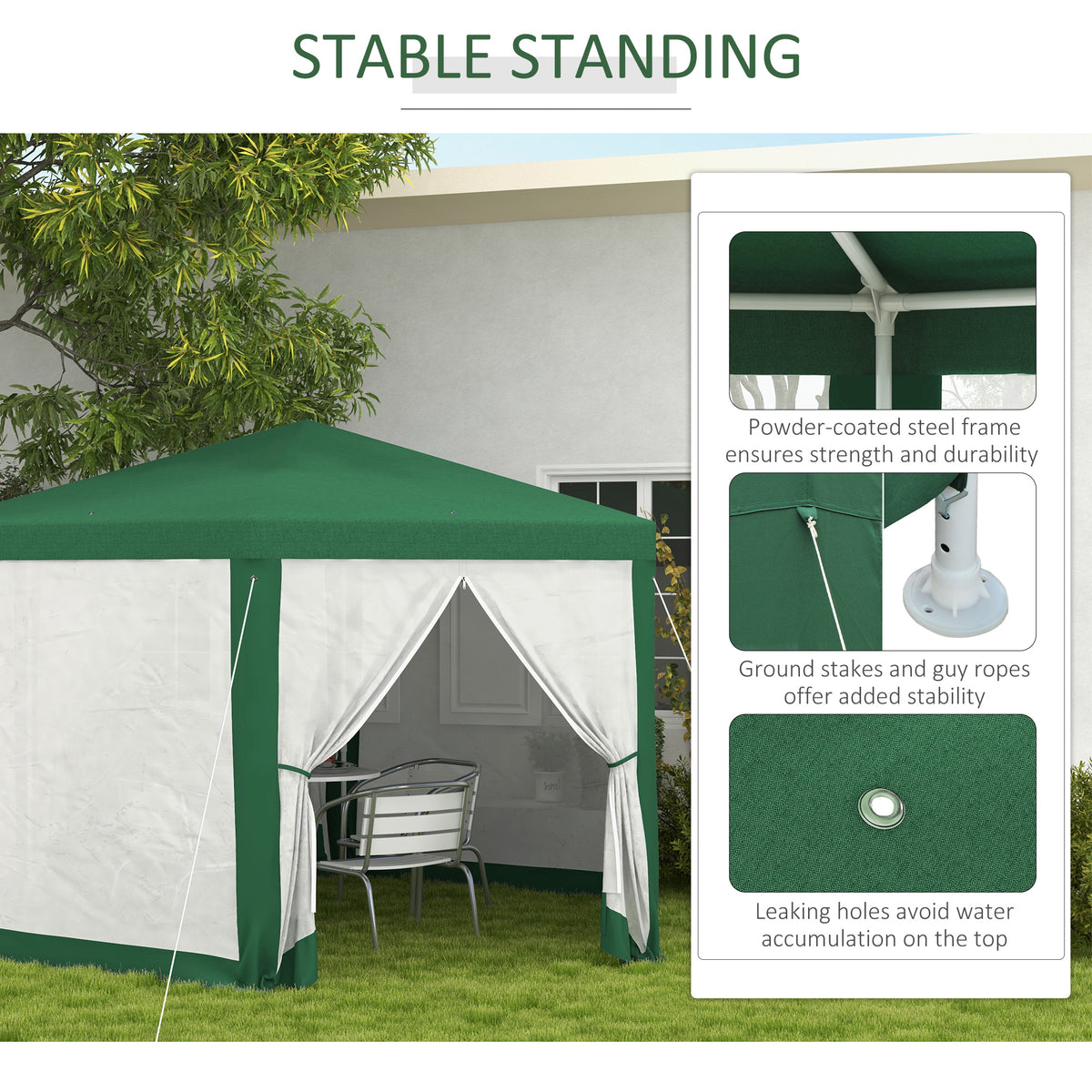 13' x 11' Outdoor Party Tent, Hexagon Sun Shade Shelter Canopy w/ Protective Mesh Sidewalls, Ropes & Stakes, Green