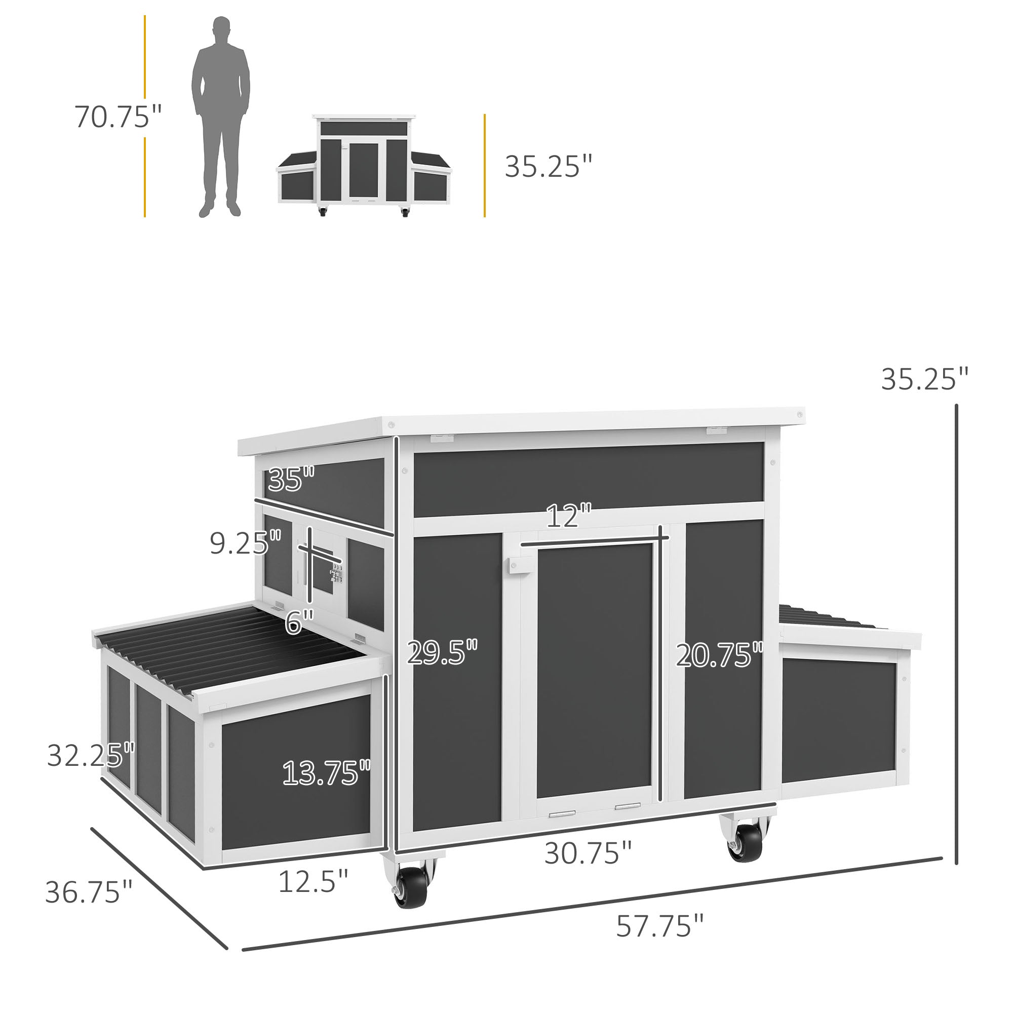 Wooden Chicken Coop with Nesting Box for 6 Chickens, Dark Gray - Dark Gray - Image 3
