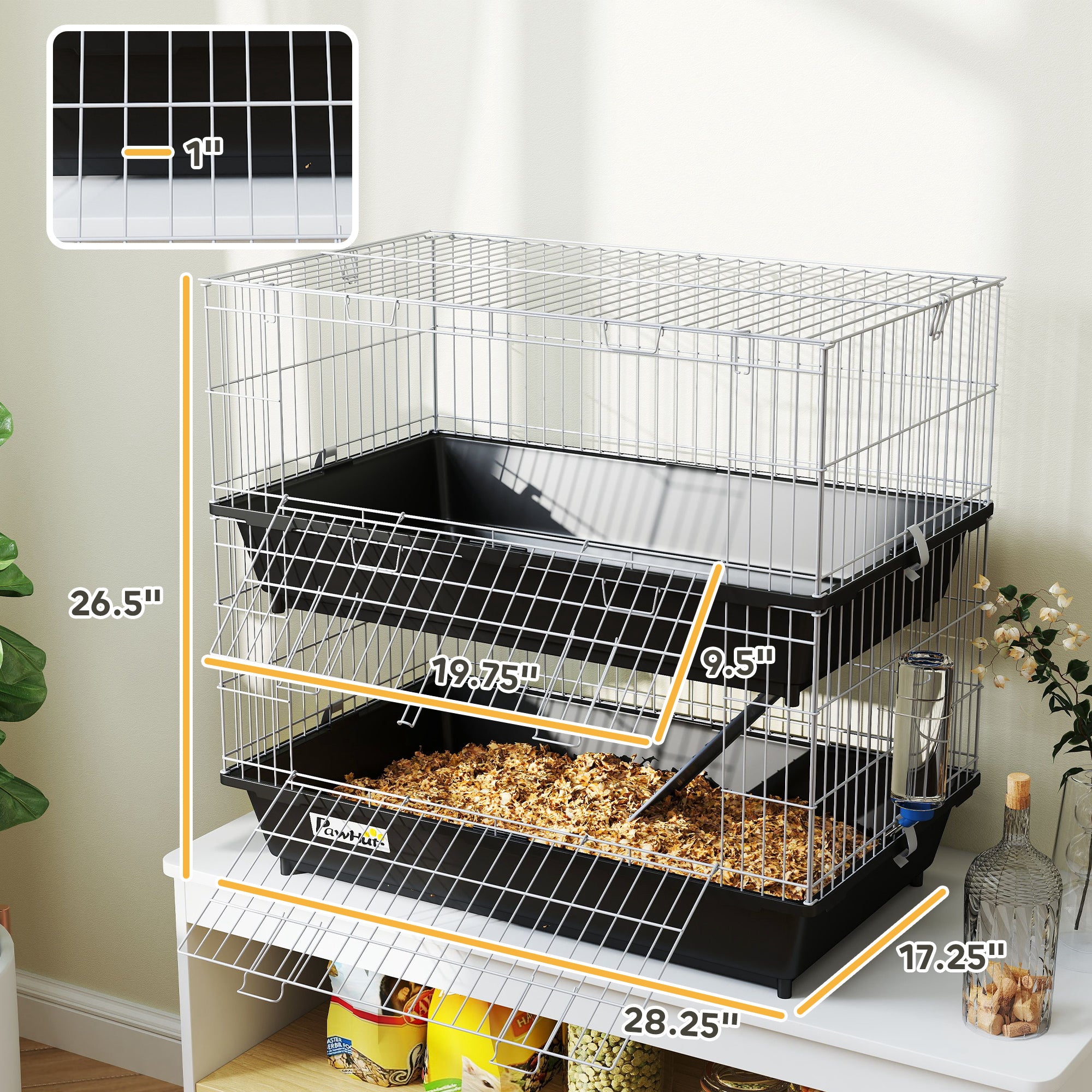 2-Tier Small Animal Cage with 2 Doors, Trays, Dish, Bottle, and Ramp for Bunny, Ferret, Chinchilla, Black - Black - Image 3