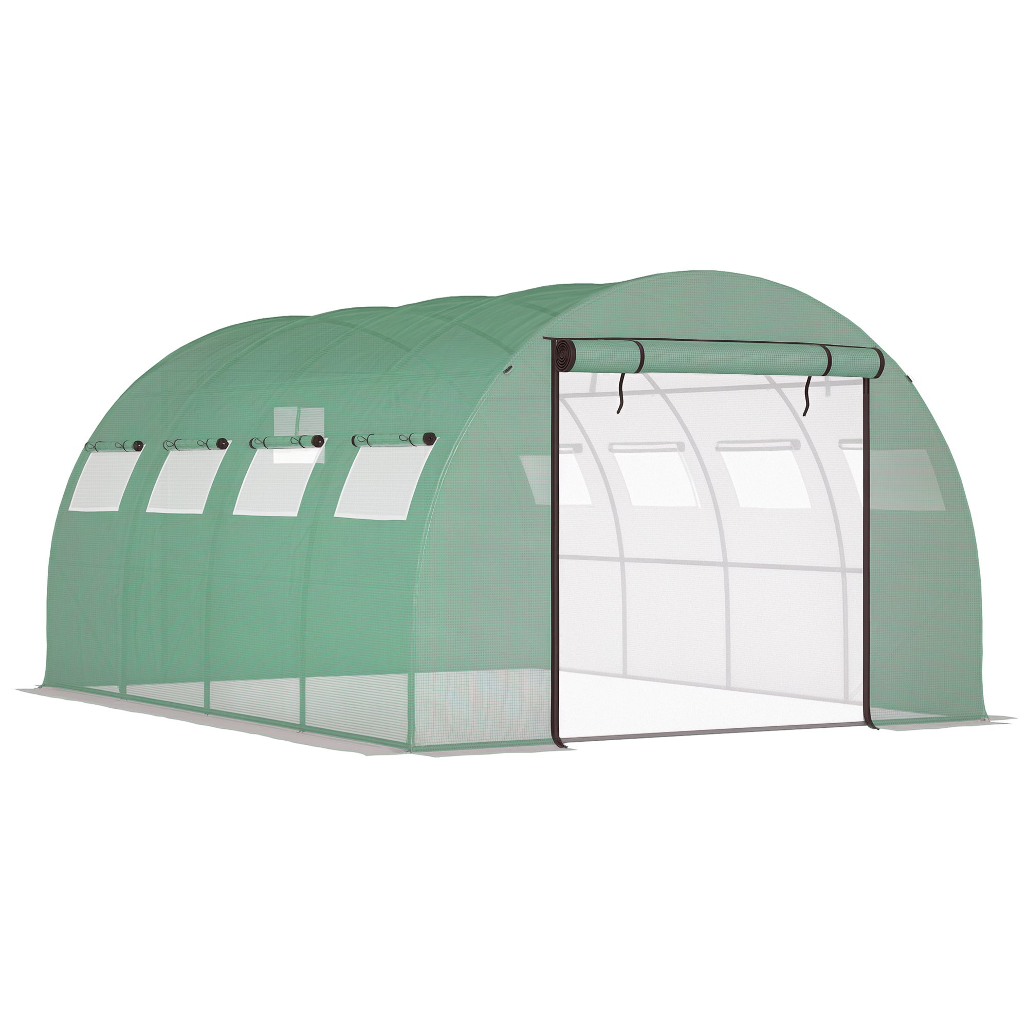 13' x 10' x 6.5' Walk-in Tunnel Greenhouse with 2 Zippered Mesh Doors & 10 Mesh Windows, Upgraded Gardening Plant Hot House with Galvanized Steel Hoops, Green - Green
