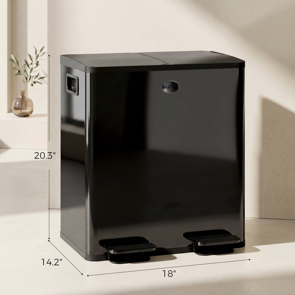 Trash Can, 2 x 5 Gallon Stainless Steel Garbage Can with Soft Close, Stay-Open Lid, Pedals, Inner Buckets, Black