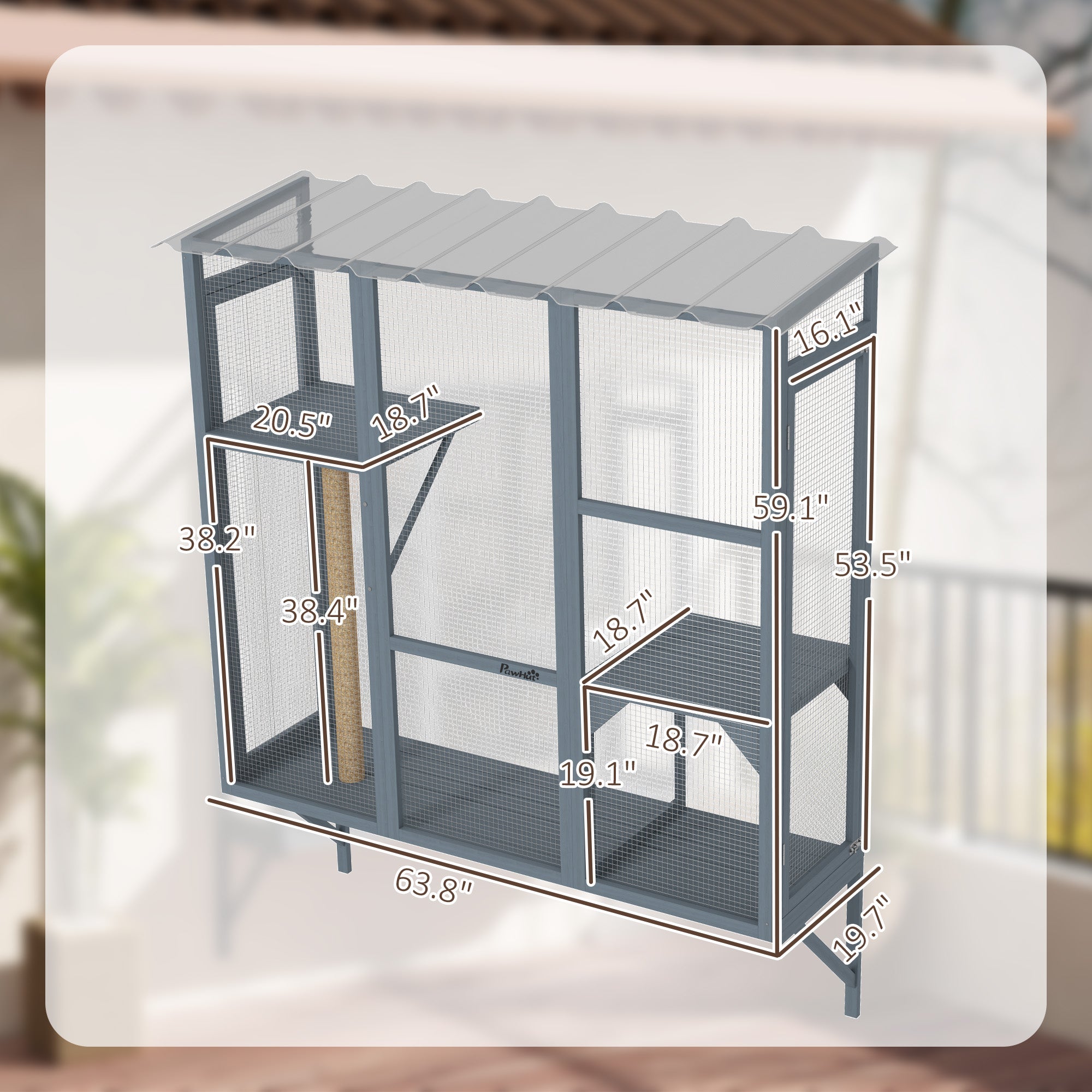 Catio Outdoor, Window Catio for 2-3 Large Indoor Cats w/ 2 Jumping Platforms, Scratching Post, for Playing, Napping - Gray - Image 3