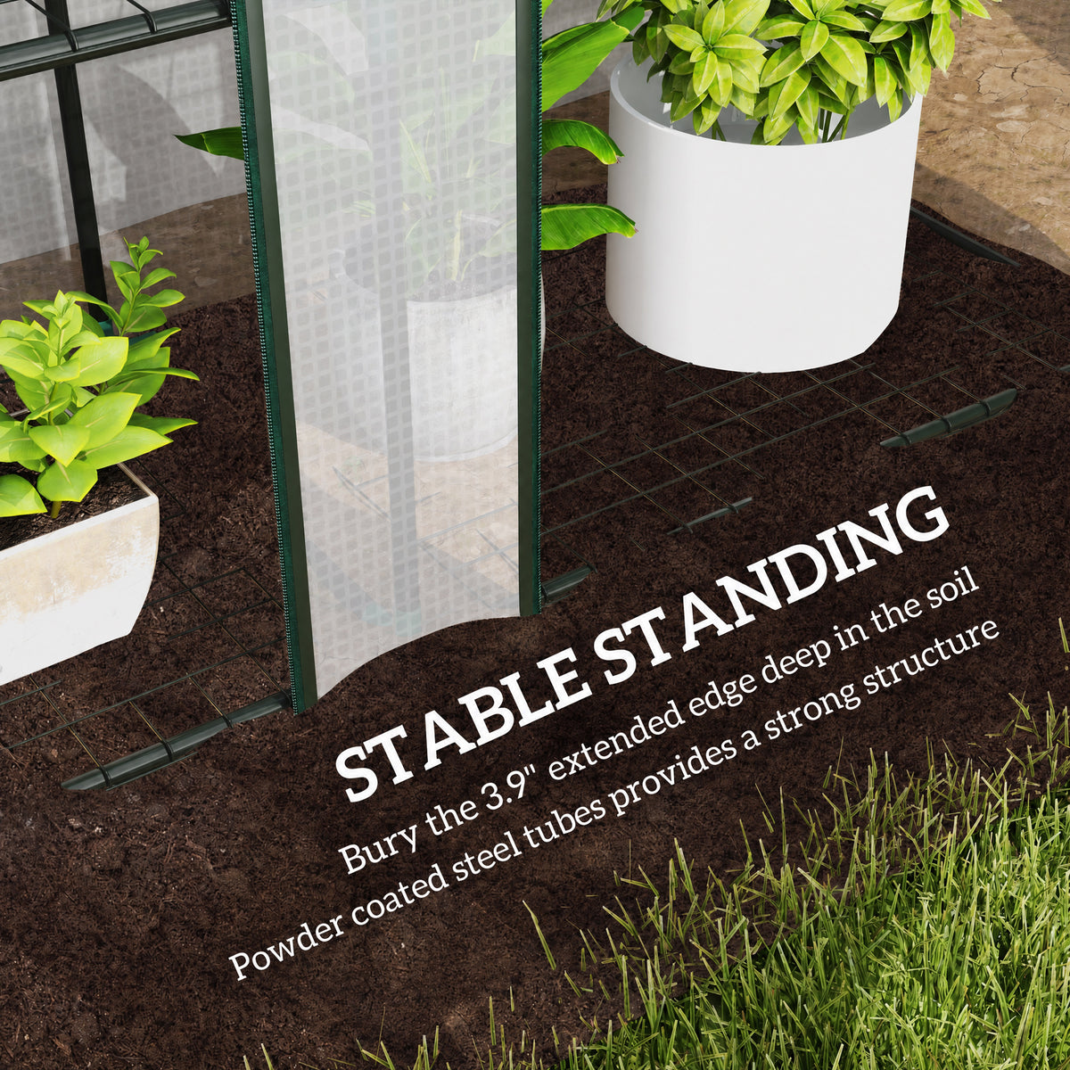 84.6" x 18.1" x 56.7" Lean-to Mini Greenhouse, 3-Tier Shelves, 3 Roll-Up Doors, PE Cover, White