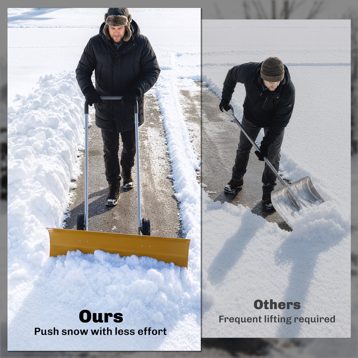 37-Inch Extra Wide Snow Shovel with Wheels, Heavy Duty Aluminum Snow Pusher with Ergonomic Adjustable Handle, Yellow
