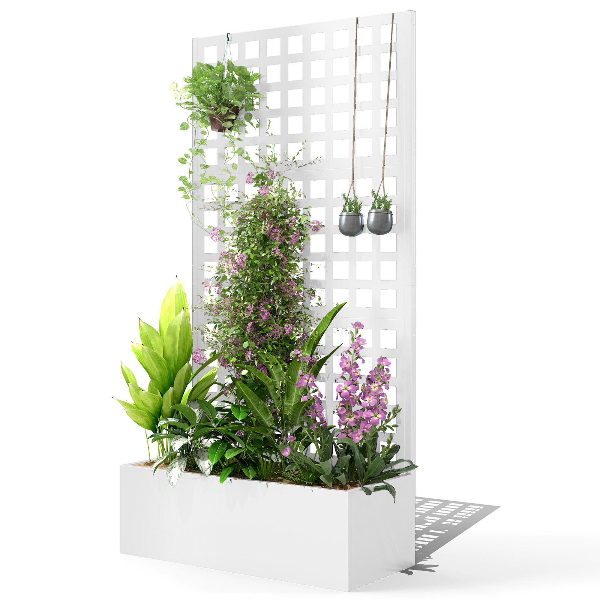 Galvanized Raised Garden Bed Planter Box with Trellis for Climbing Plants, Vegetable, Vines, 35" x 16" x 70", White - White