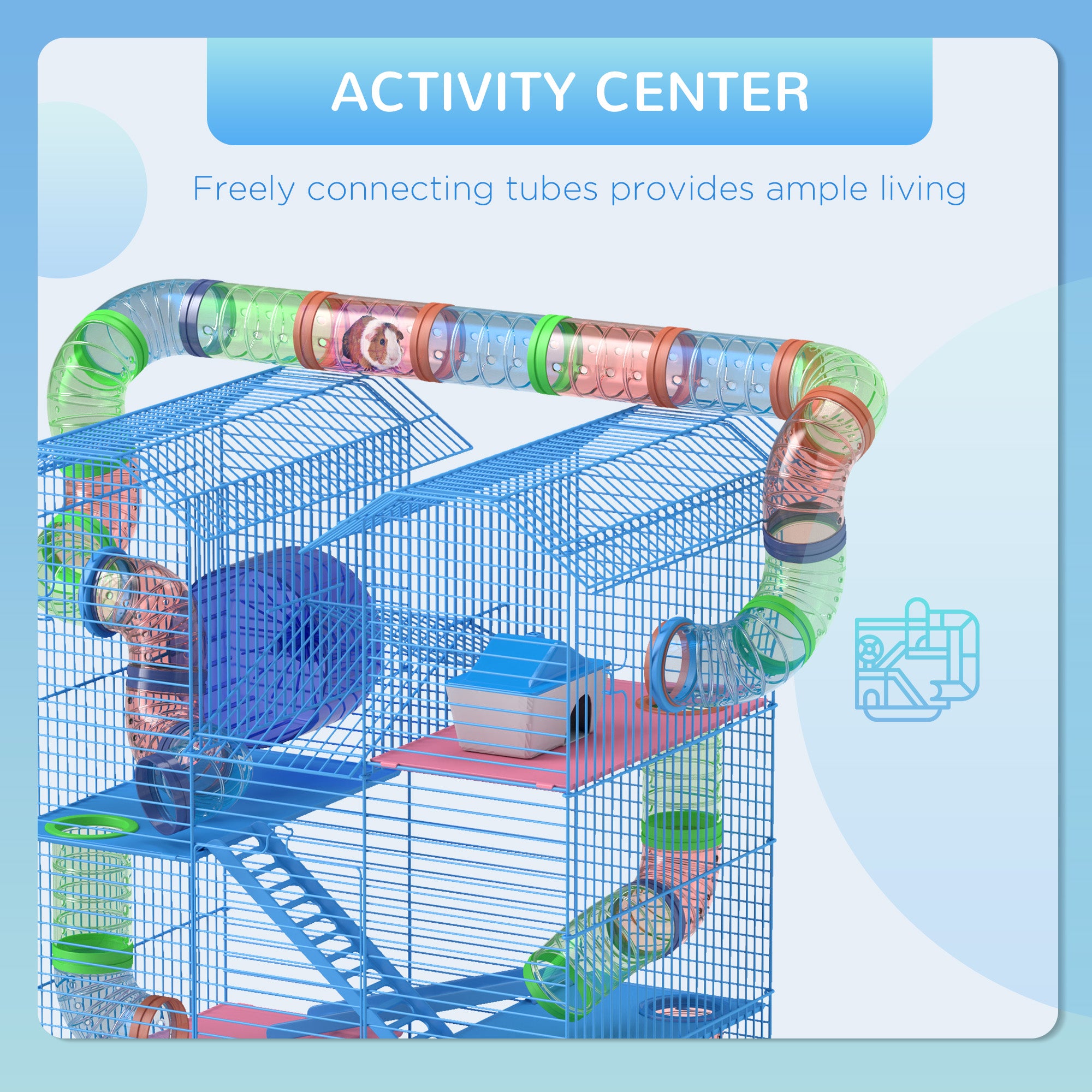 18.5" 5 Tier Hamster Cage with Tubes and Tunnels, Small Animal Cage, Rat Gerbil Cage with Water Bottle, Food Dish, Exercise Wheel, Blue - Sky Blue - Image 7