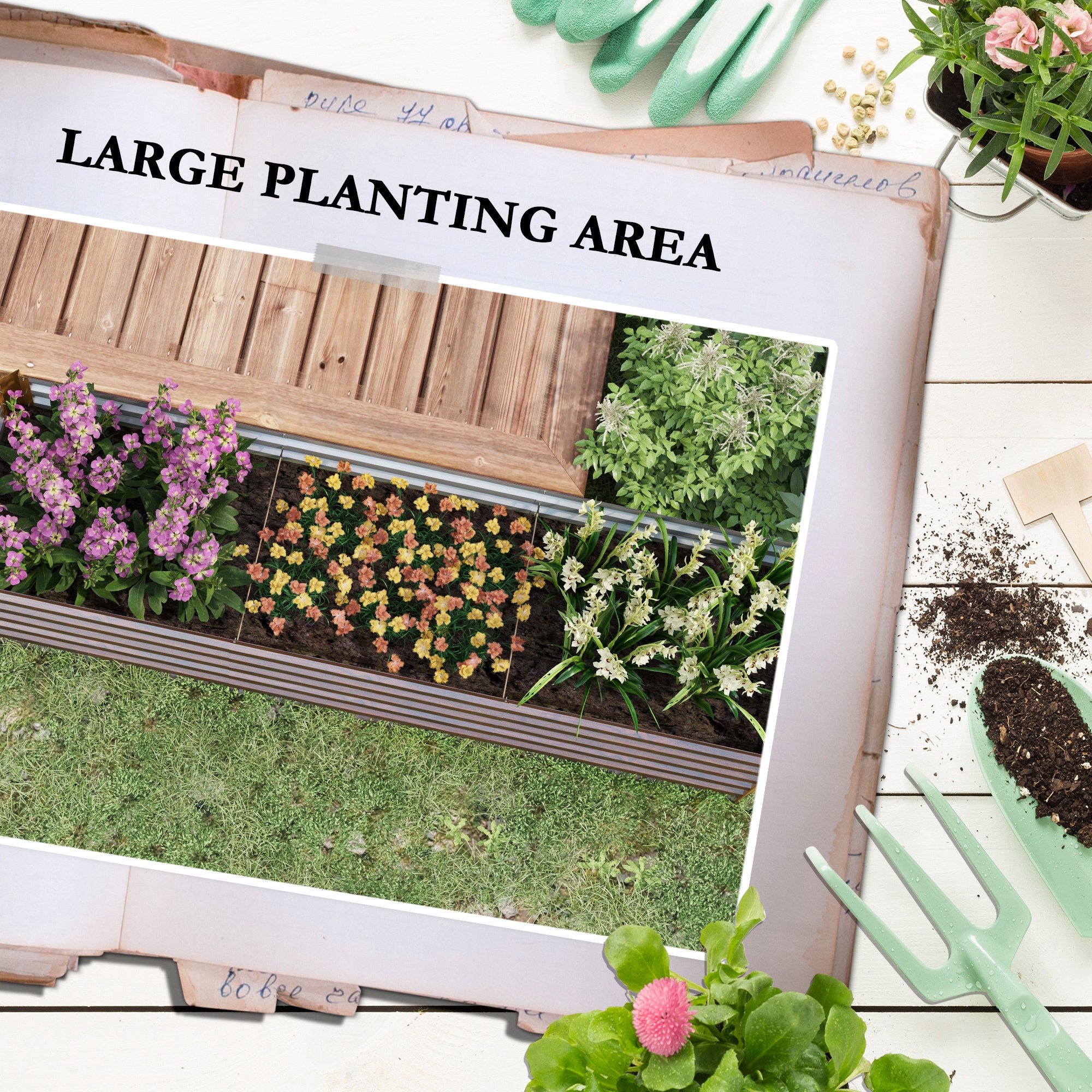 8x2x2ft Galvanized Raised Garden Bed Kit with Safety Edging for Flowers, Herbs and Vegetables, Dark Brown - Brown - Image 4