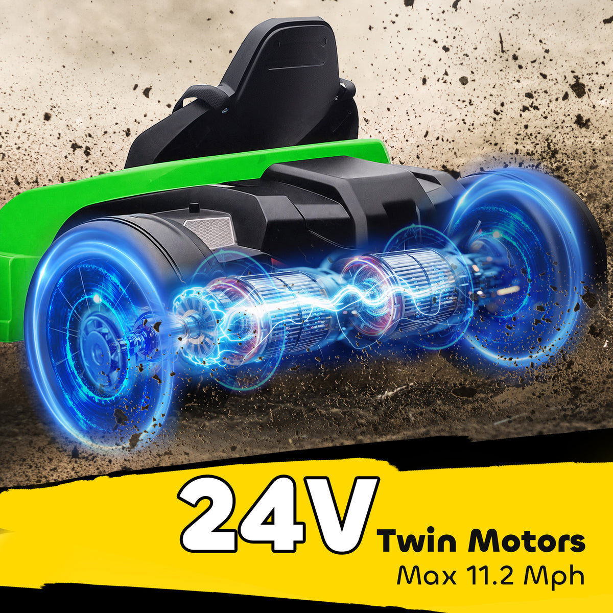 24V Electric Go Kart with Dual 150W Motors, Adjustable Seat & 11.2MPH High Speed, Slow Start, 5-Point Harness, Green