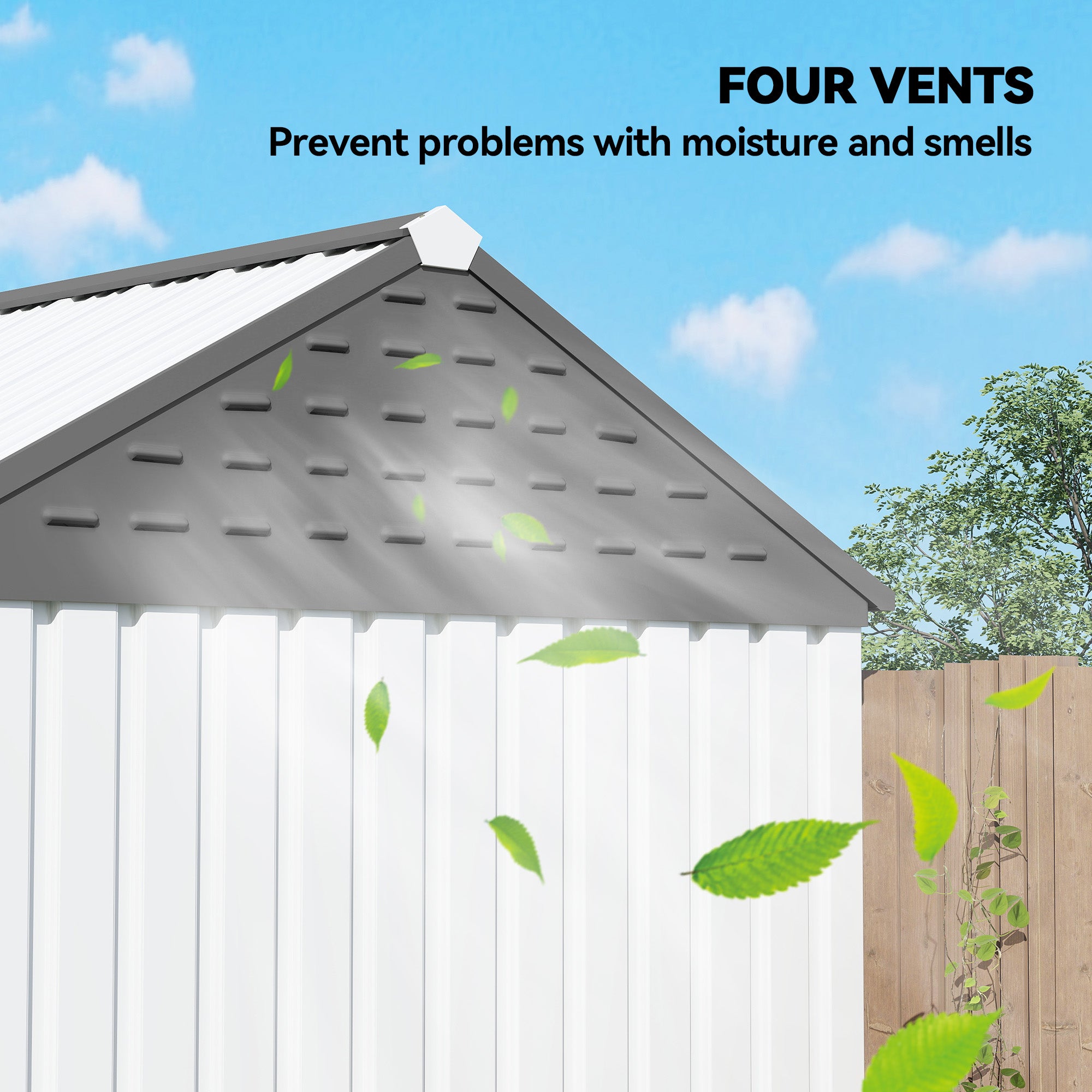 8' x 6' Metal Garden Storage Shed, Extra Large Outdoor Tool Storage House w/ Doors, Window and Air Vents, White - White - Image 6