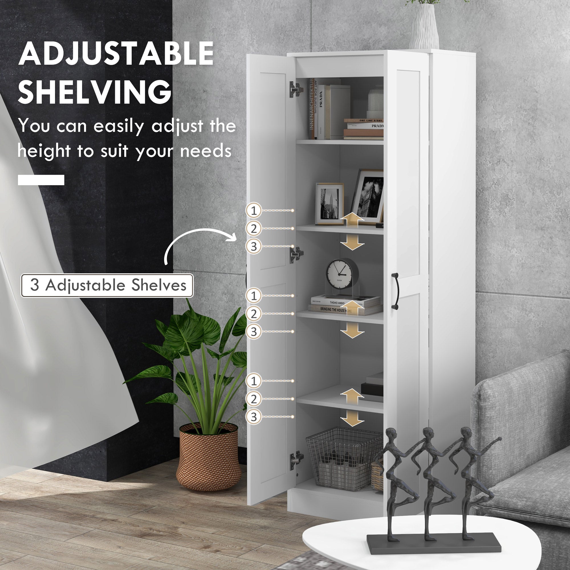 White Storage Cabinet with Adjustable Shelves and Tall Design, for Kitchen Storage , Perfect for Home Use and Family Organization
