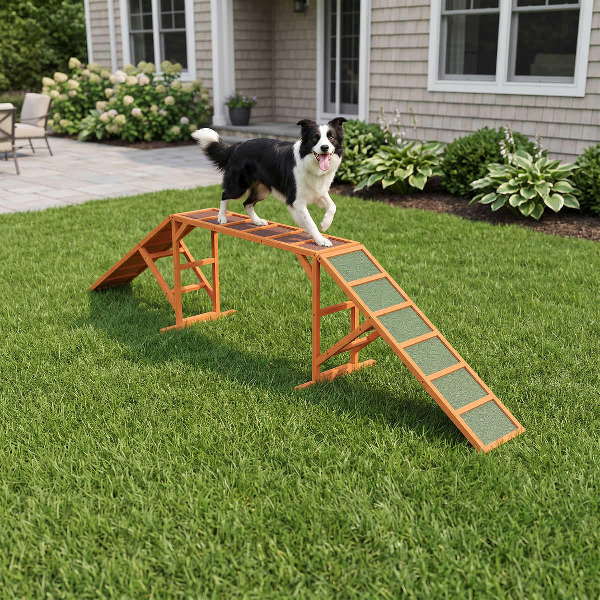 Dog Agility Ramp, Dog Walk Balance Trainer Equipment w/ Safety Bar, Non-slip Surface, Pet Training Ramp, Orange