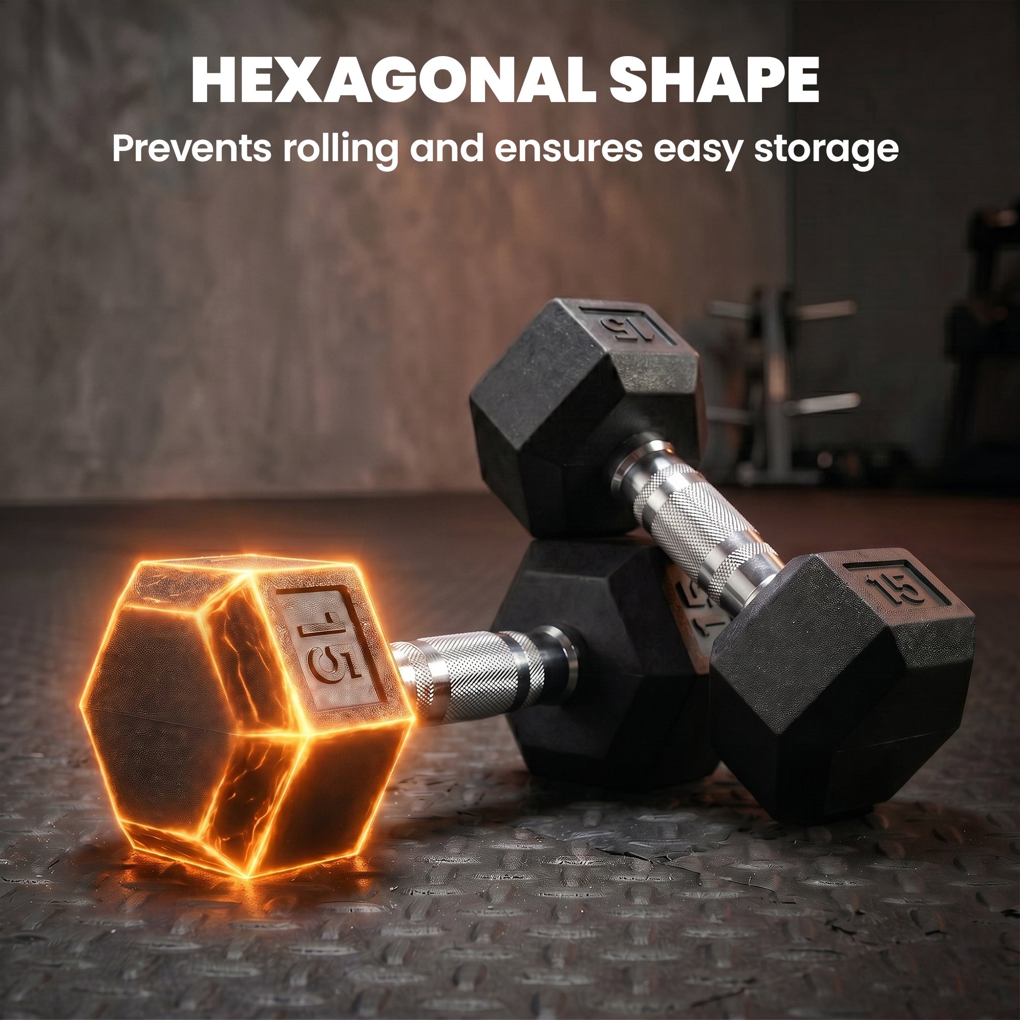 2 x 15lbs Hex Dumbbell Set of 2, Rubber Weights Exercise Fitness Dumbbell with Non-Slip Handles, Anti-roll, for Women or Men Home Gym Workout, Black