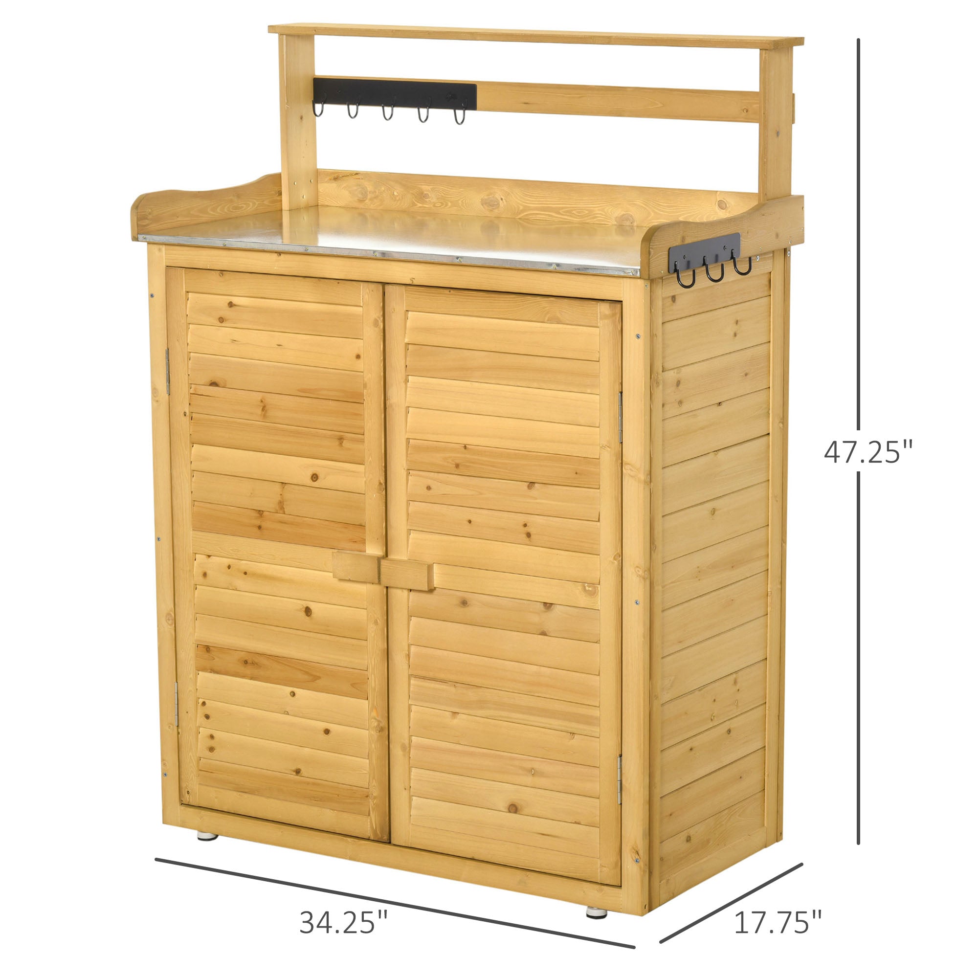 Backyard Garden Tool Storage Shed, Outdoor Storage & Potting Bench with 2 Magnetic Close Doors & Large Interior Storage Space - Yellow - Image 3