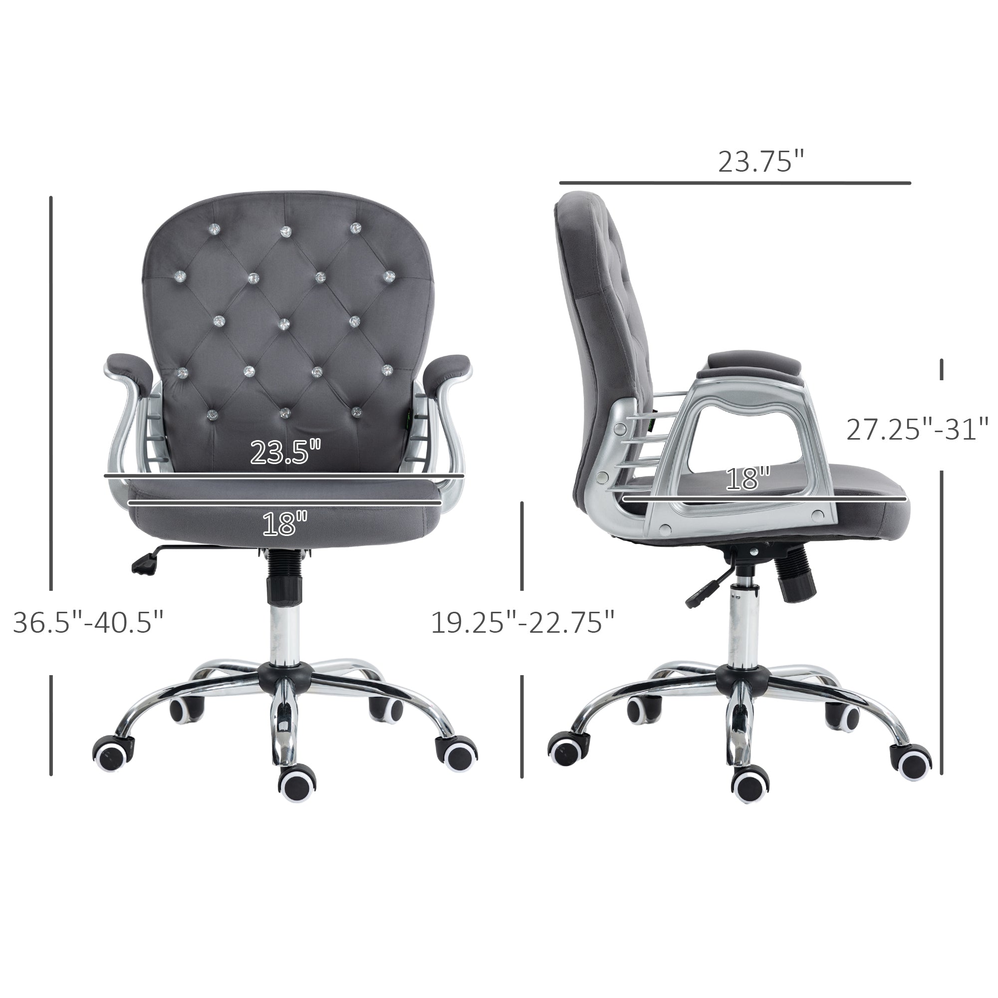 Button Tufted Desk Chair, Home Office Chair with Padded Armrests, Adjustable Height and Swivel Wheels, Dark Gray