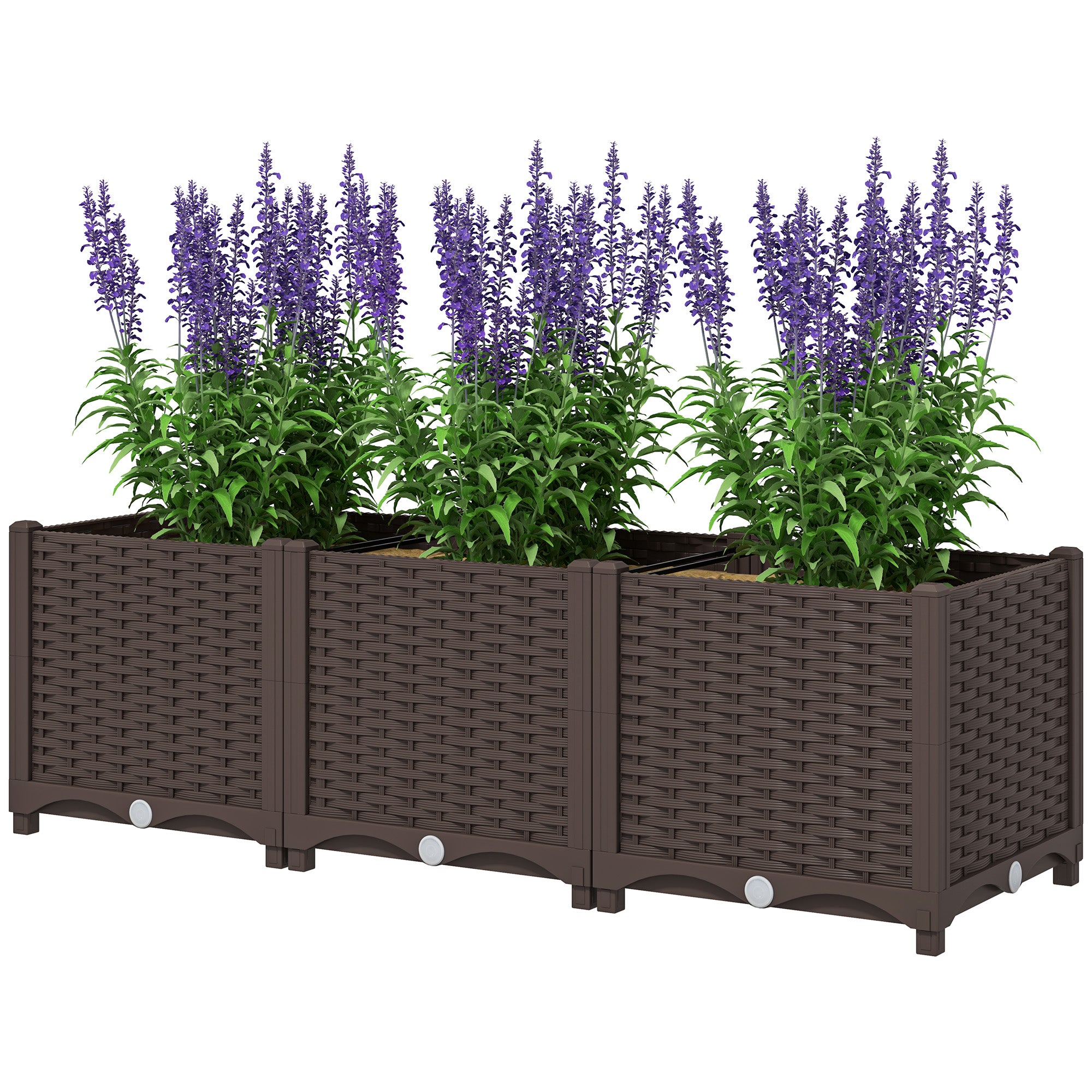 Plastic Raised Garden Bed, 4 x 1 x 1 ft Outdoor Flower Box with Drainage Holes for Vegetables, Herbs, Brown - Brown