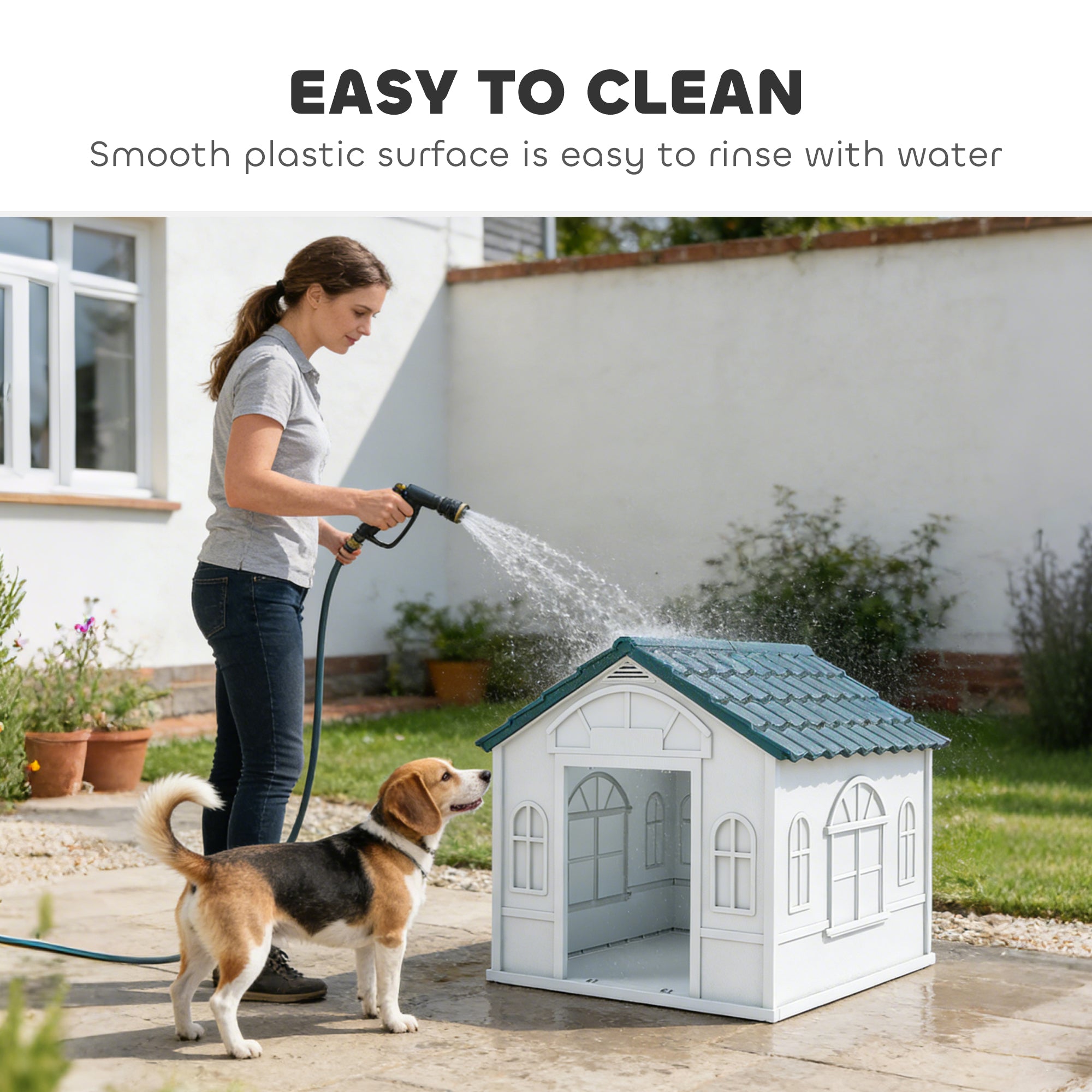 Plastic Dog House for Medium and Small Dogs, Water Resistant Puppy Shelter Indoor Outdoor with Door, Easy to Assemble, Blue - Blue - Image 5