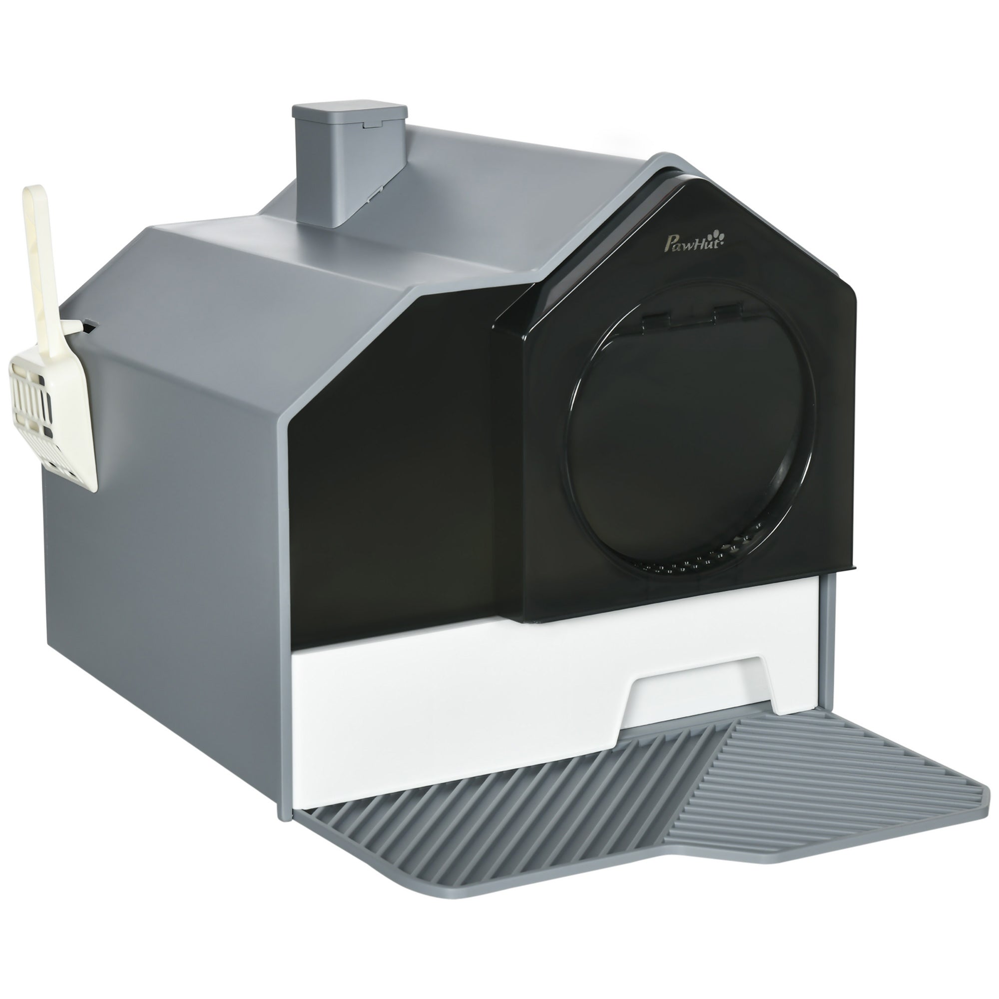 Hooded Cat Litter Box w/ Litter Mat, Litter Particle Catching, Gray - Gray