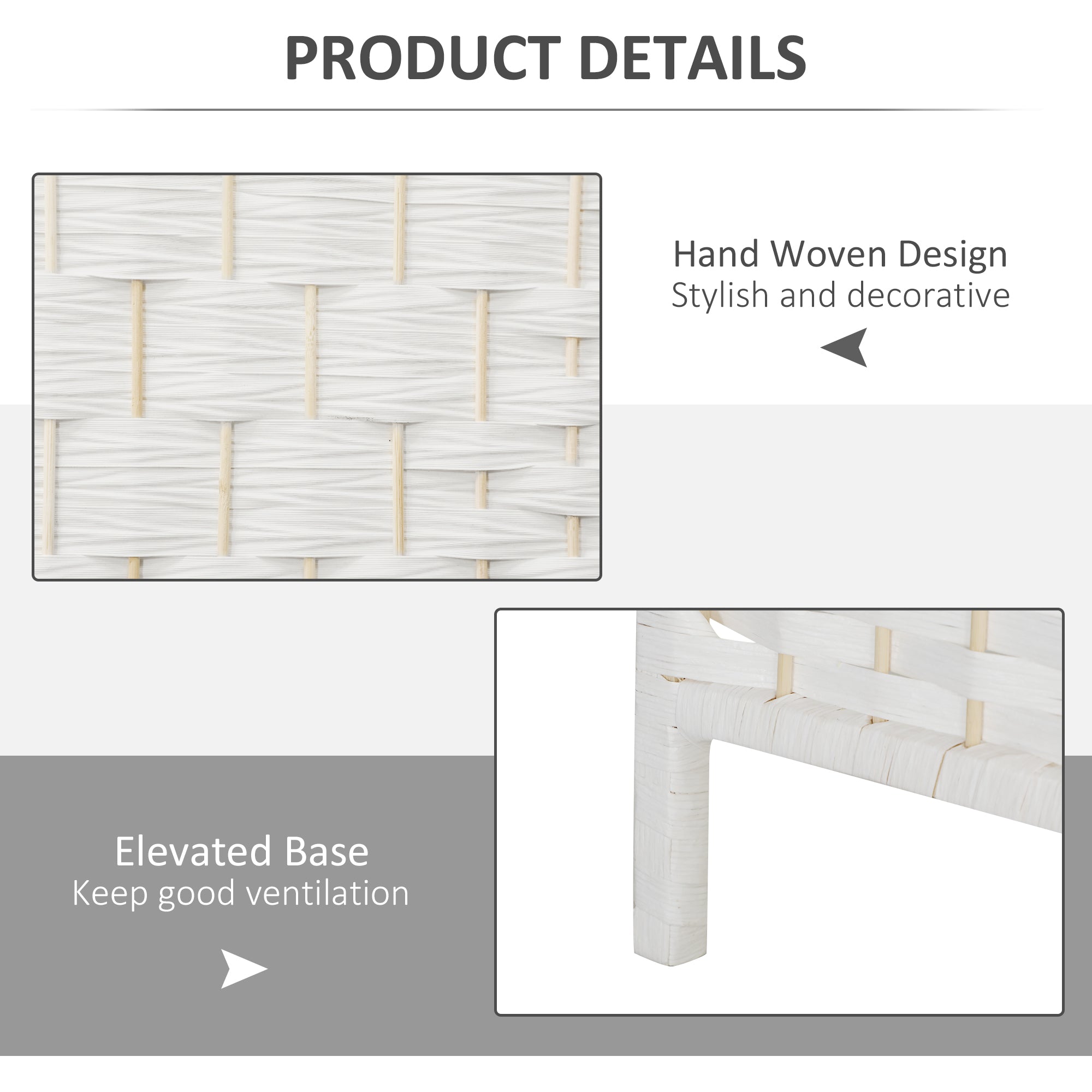 Room Divider, 4 Panel Folding Privacy Screen, 6FT Tall Portable Weave Partition Wall Divider for Bedroom, White