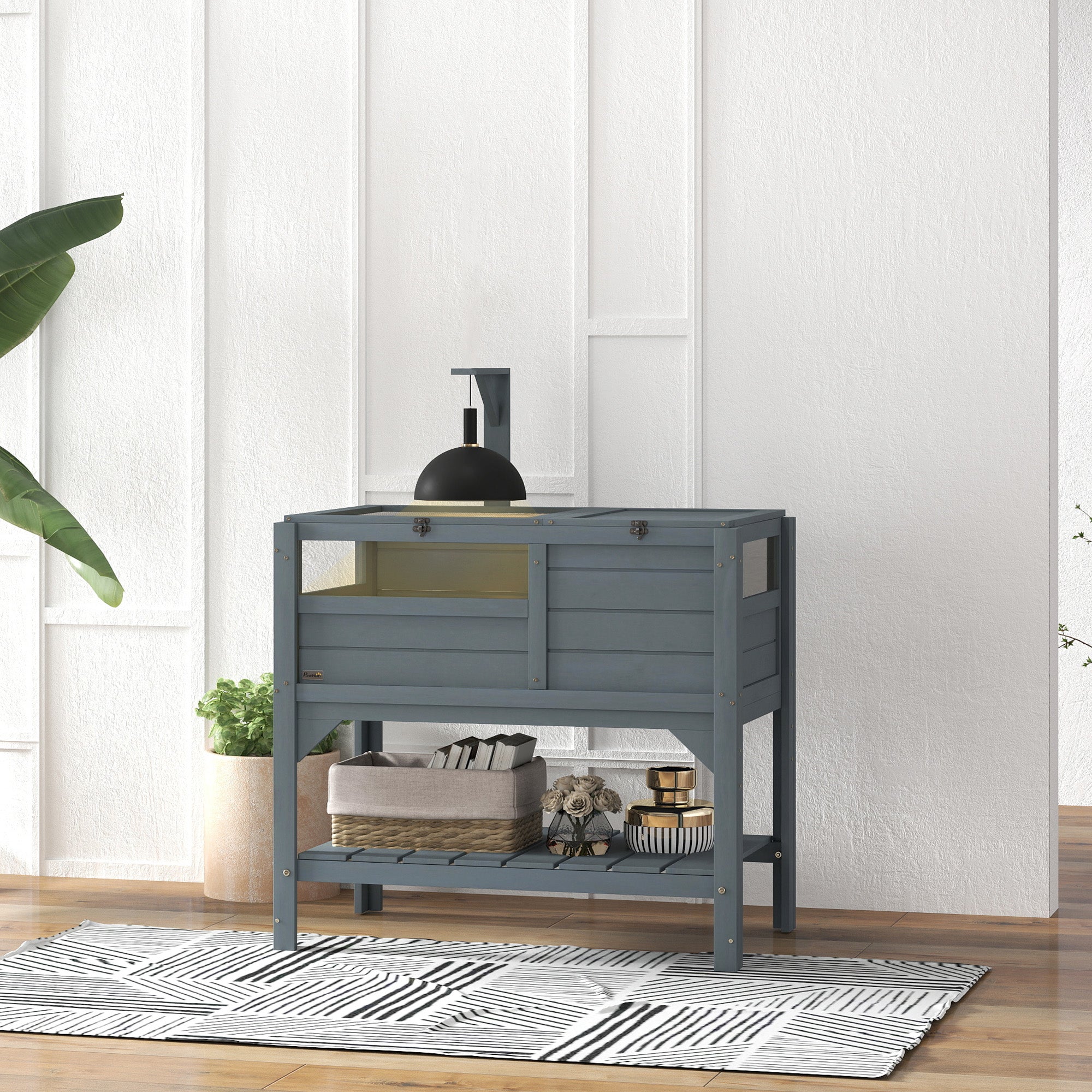 Tortoise Habitat with Shelf Storage Tortoise Gift Accessory with Weather Protection for Indoor, Gray - Gray - Image 2