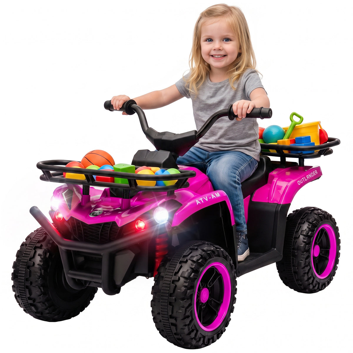 24V Ride on ATV, 4 Wheeler for Kids with Dual Motors, Soft Start, Battery Display, Music, Lights for 3-8 Years, Pink
