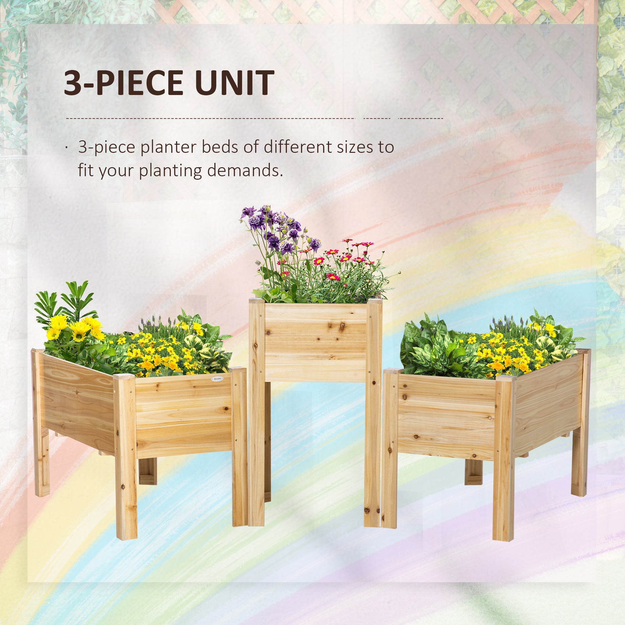 Raised Garden Bed Set of 3, Wooden Elevated Planter Box with Legs and Bed Liner, for Backyard and Patio to Grow Vegetables, Herbs, and Flowers, Natural - Natural Wood - Image 4