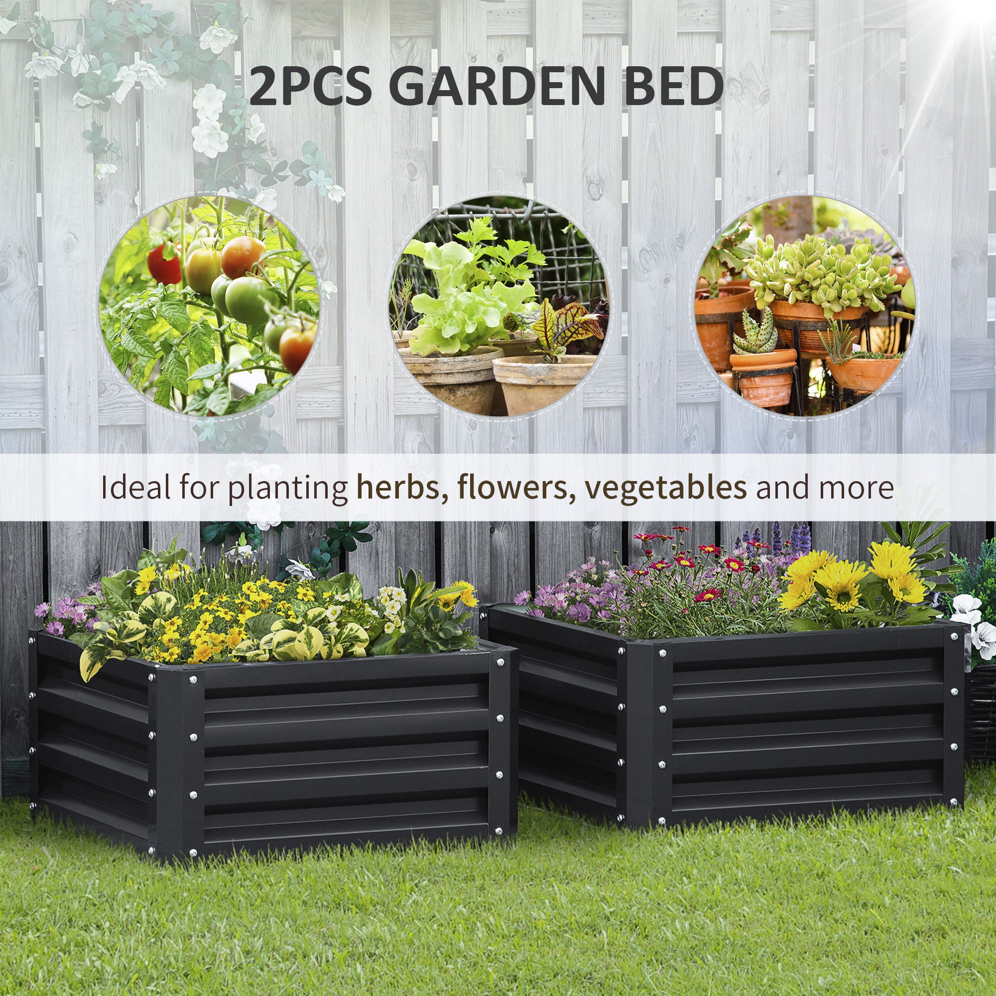 2pc 23.5" Elevated Herb & Vegetable Planting Box Kit w/ Versatile Uses, Dark Gray - Grey - Image 4