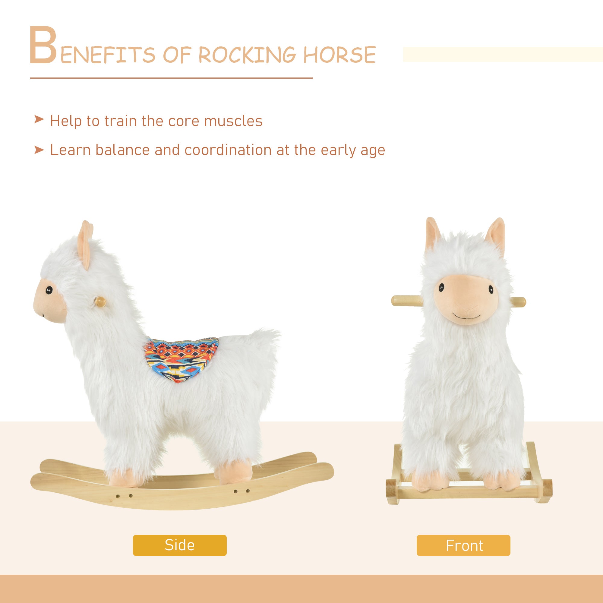 Kids Ride-On Rocking Horse Toy Llama Style Rocker Soft Plush Fabric for Children 3+ Years