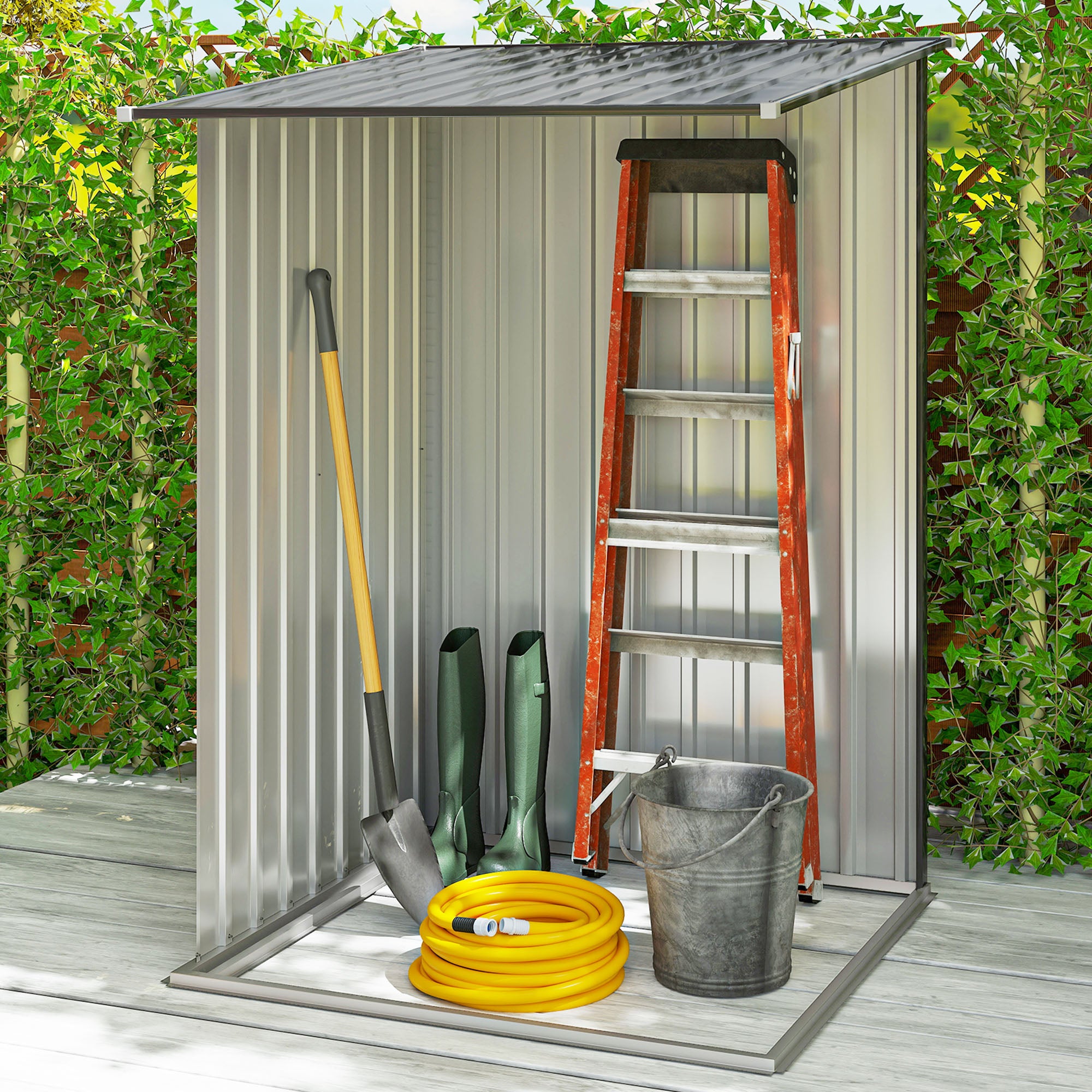 Small Metal Garden Shed, 3.3' x 3.4', Galvanized Steel, Lockable Tool Shed for Patio, Backyard, Lawn, Dark Gray - Dark Gray - Image 7