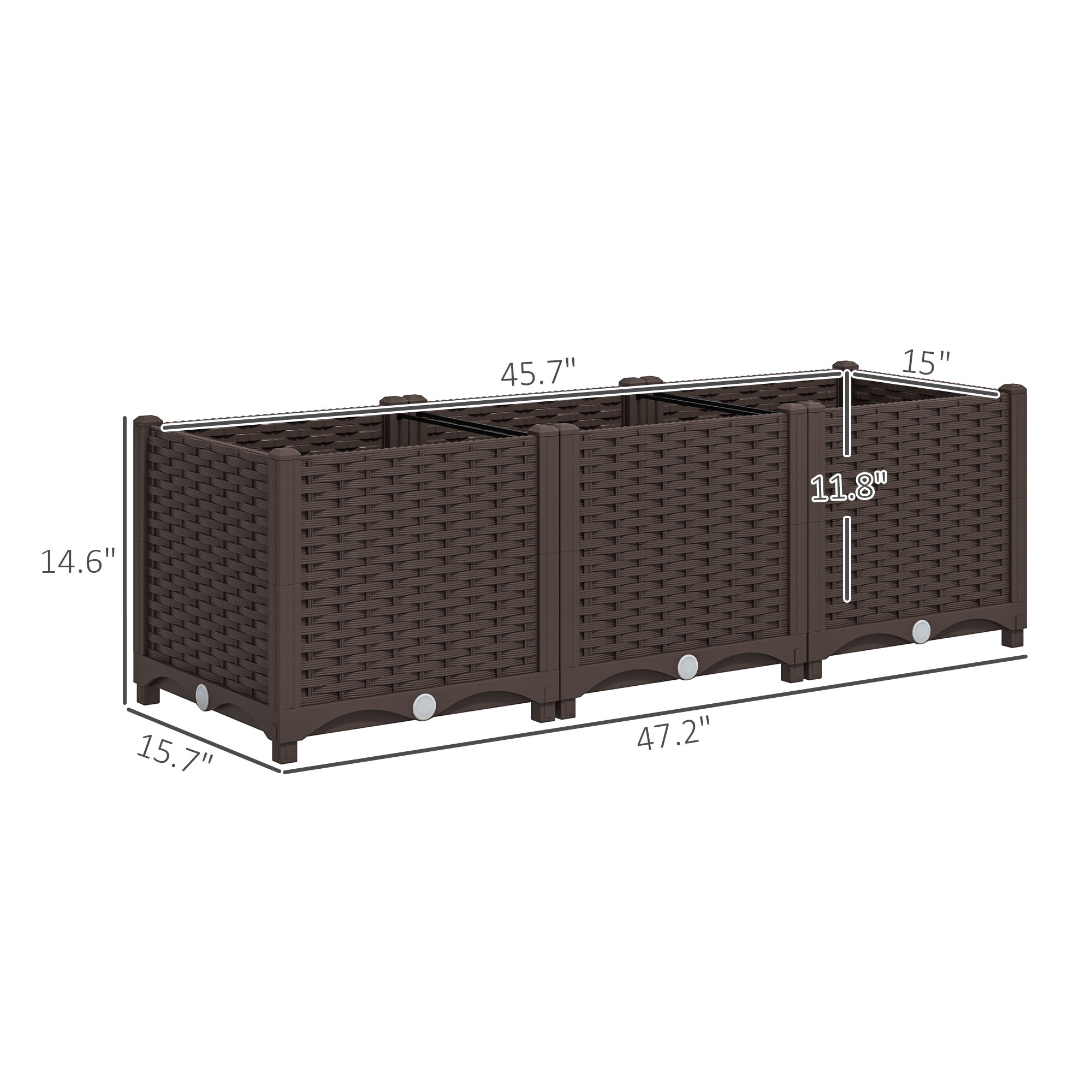 Plastic Raised Garden Bed, 4 x 1 x 1 ft Outdoor Flower Box with Drainage Holes for Vegetables, Herbs, Brown - Brown - Image 3