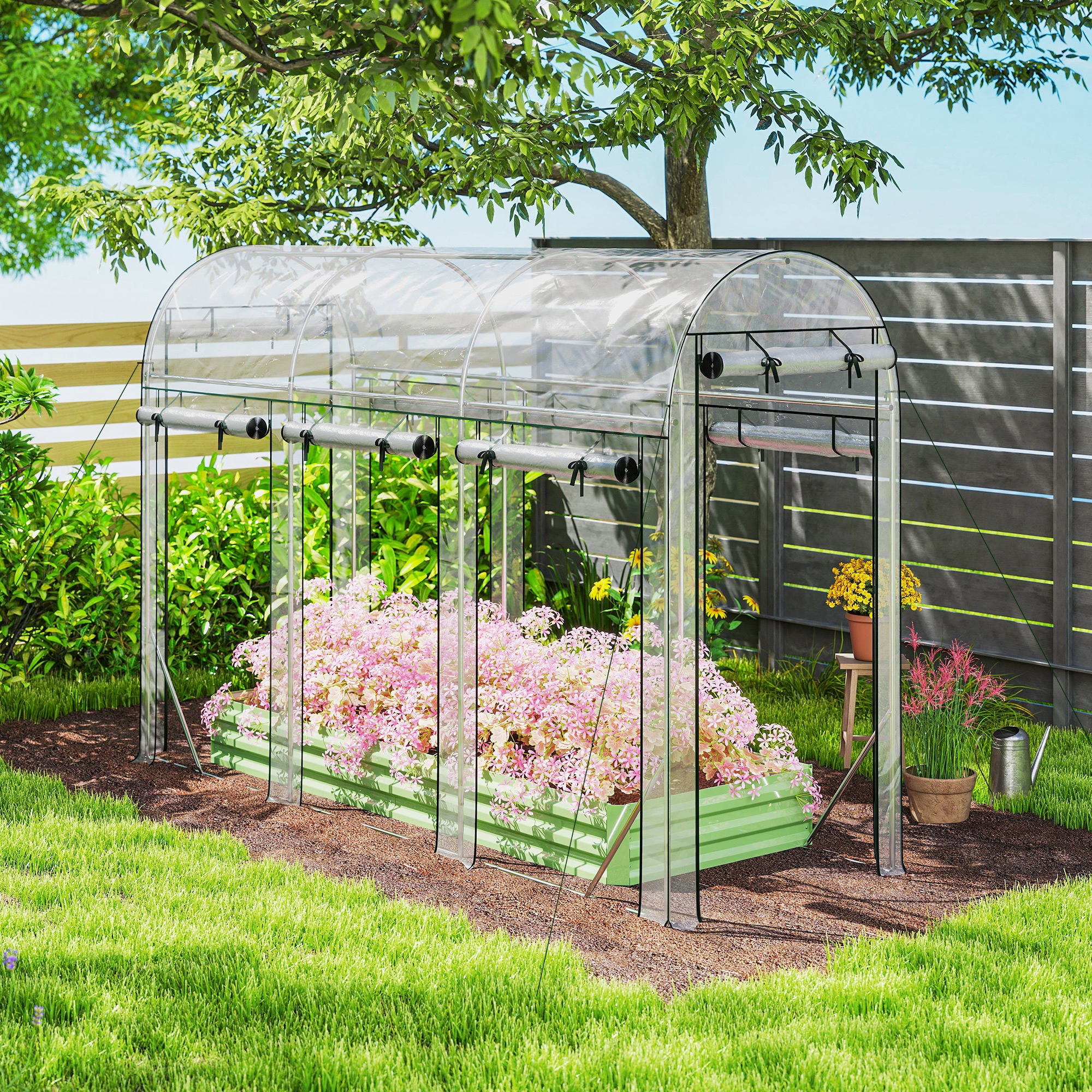 Walk-in Tunnel Greenhouse, Hoop House Greenhouse with 8 Roll-Up Doors, 10' x 3' x 6.5', Clear - Clear - Image 8