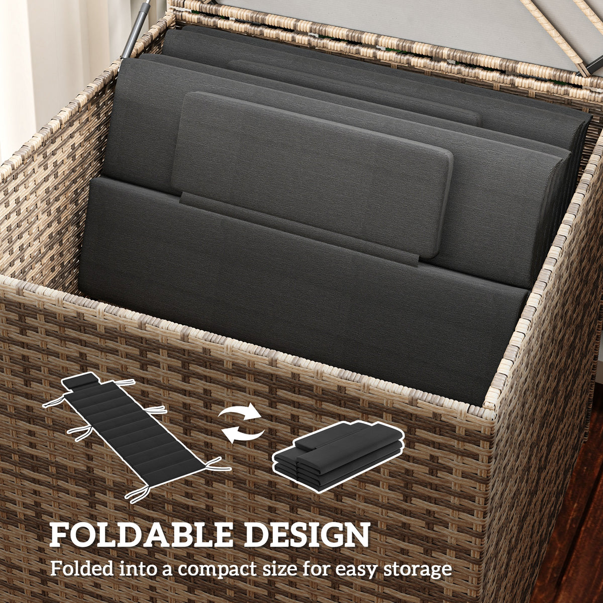 Foldable Chaise Lounge Cushion Set of 2, Outdoor Lounge Chair Cushion Set, UPF50+ 230gsm Olefin, 80" x 26" Black