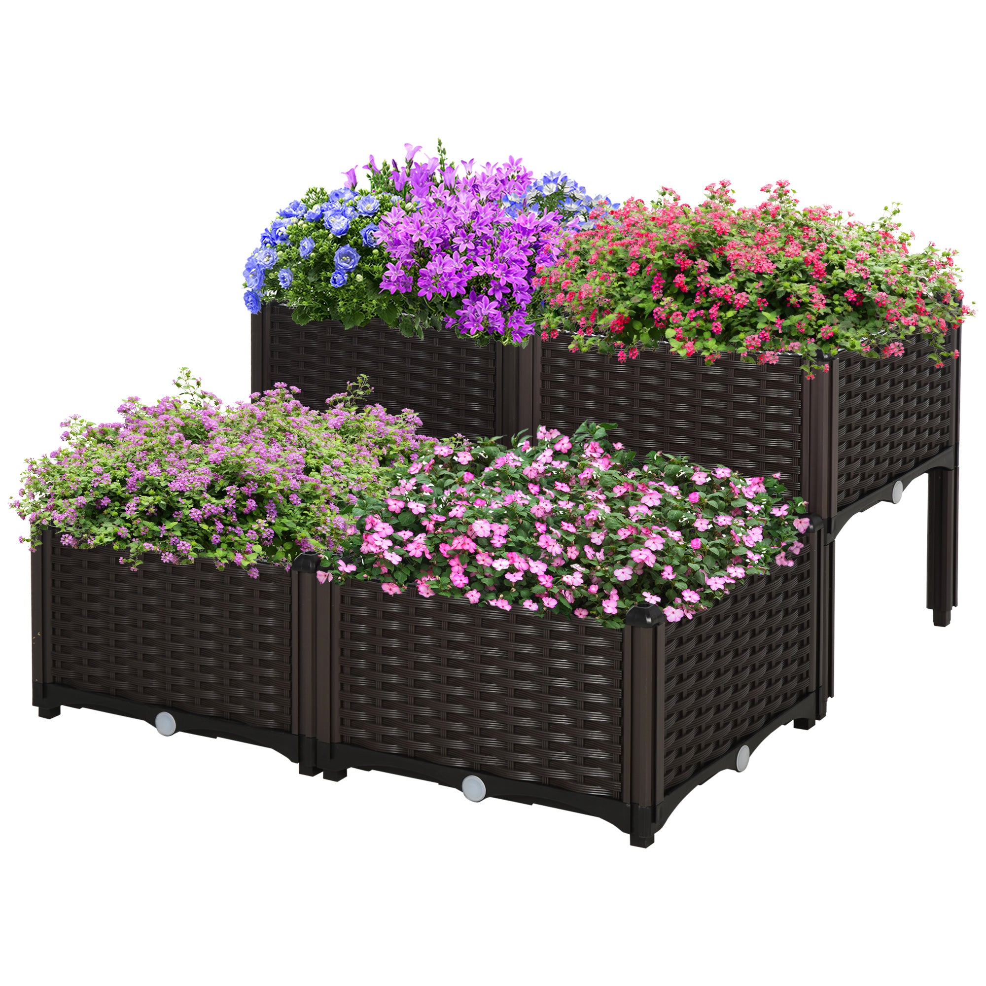 4 Piece Raised Garden Bed with Legs, Planter Box Raised Bed to Grow Flowers, Herbs & Vegetables, Brown - Brown