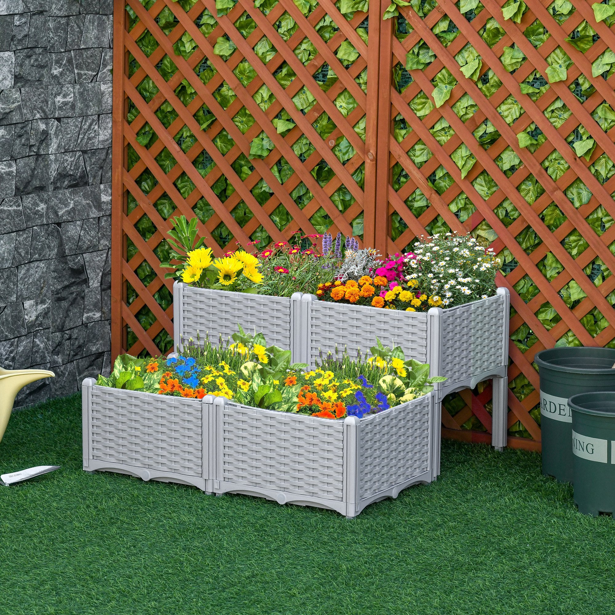 4-Piece Raised Garden Bed with Legs, Self-Watering Planter Box Raised Bed to Grow Flowers, Herbs & Vegetables, Gray - Gray - Image 2