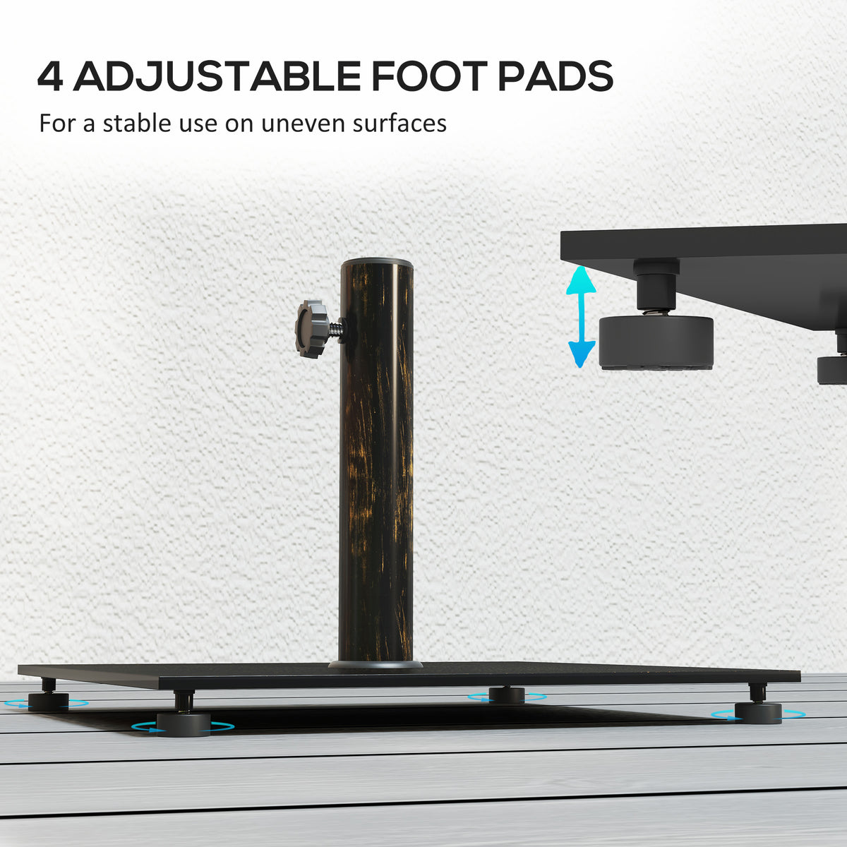 Square Patio Umbrella Base, 29 lbs Metal Umbrella Stand Base with Adjustable Foot Pads, Heavy Duty Patio Umbrella Holder for 1.5"/1.9" Umbrella Poles for Outdoor, Lawn, Poolside, Bronze