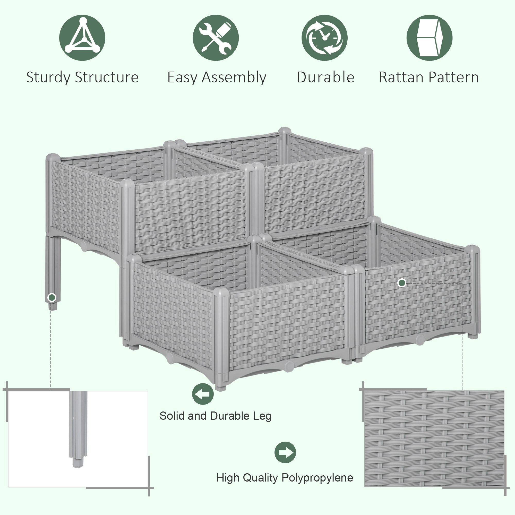 4-Piece Raised Garden Bed with Legs, Self-Watering Planter Box Raised Bed to Grow Flowers, Herbs & Vegetables, Gray - Gray - Image 4